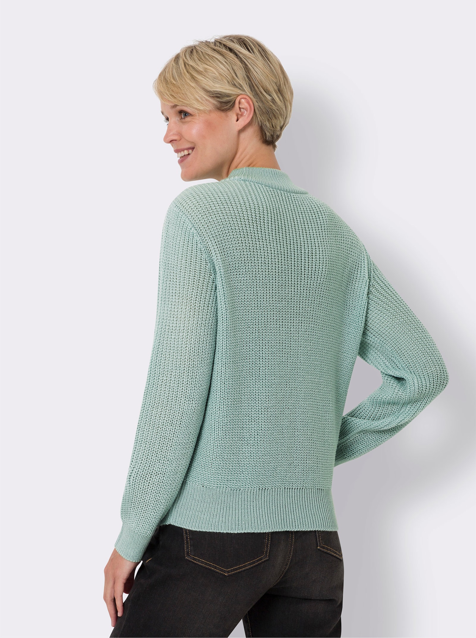 Pullover met opstaande kraag en breipatroon voor - kalkmint