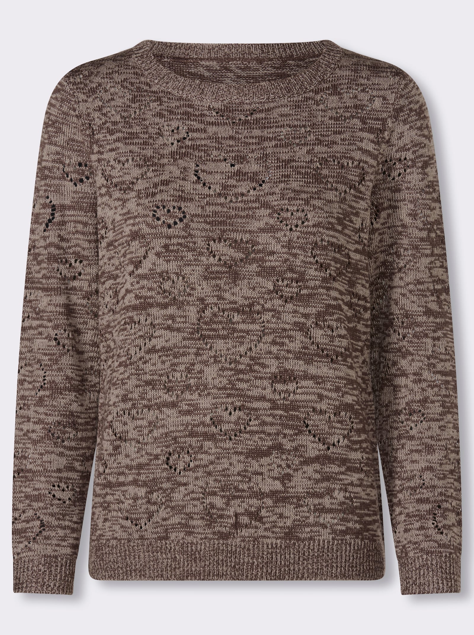 Ajourpullover mit Herzchen - schoko-sesam-meliert
