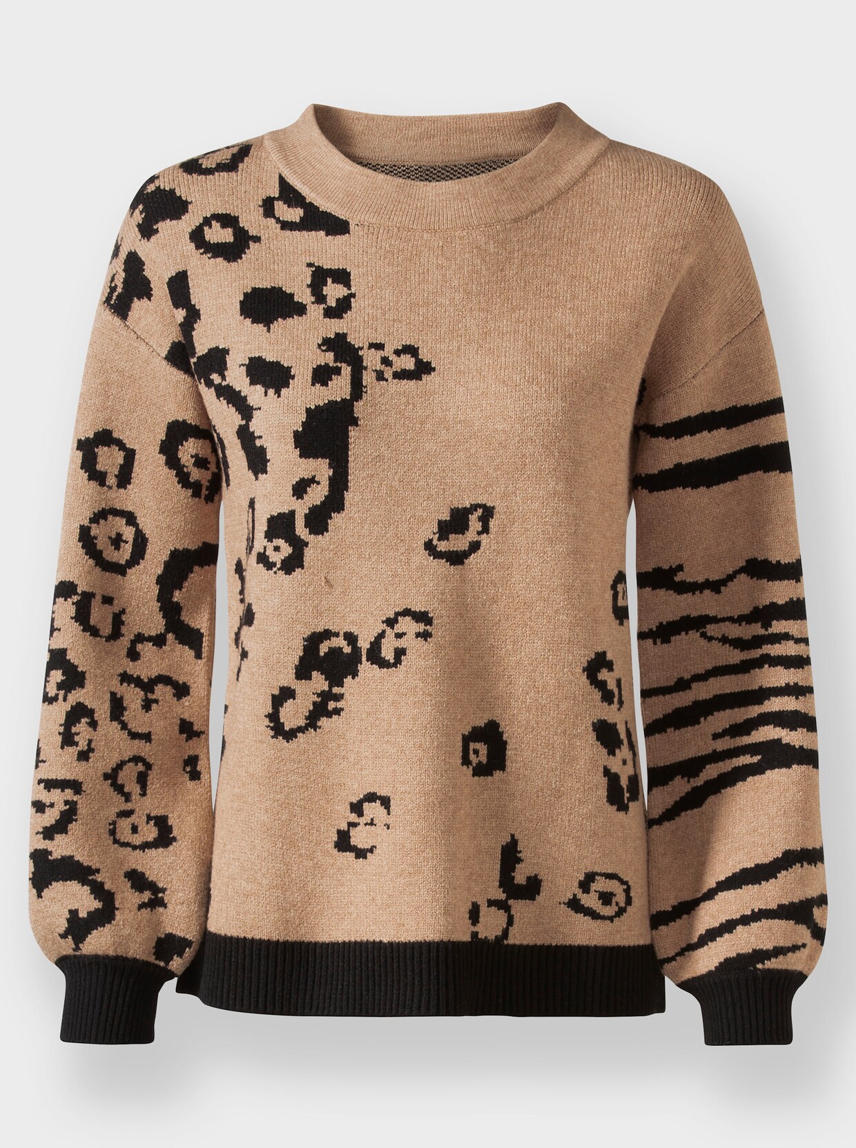 heine Pullover van jacquard - camel/zwart gedessineerd