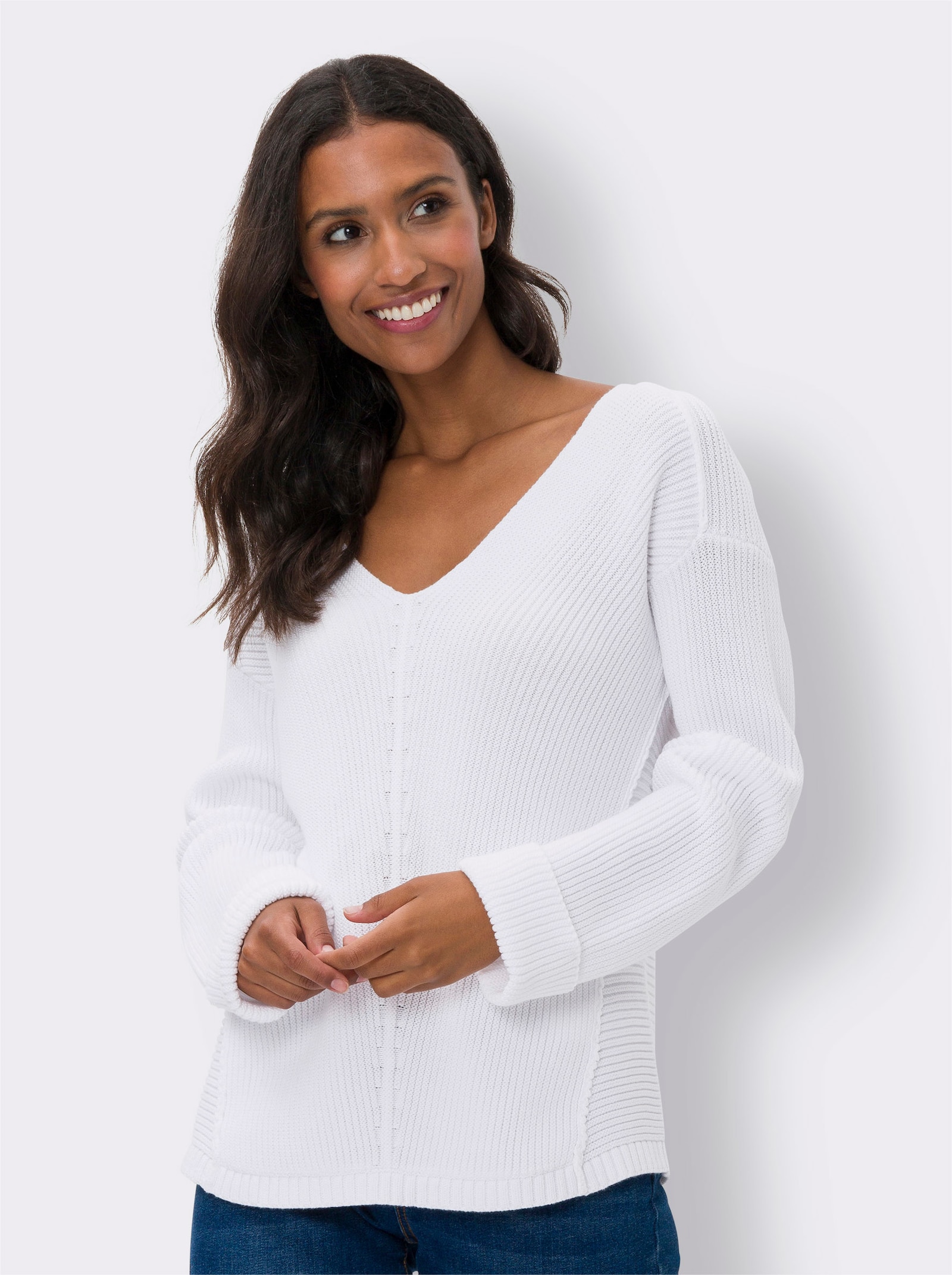 heine Pull en coton en tricot côtelé - blanc