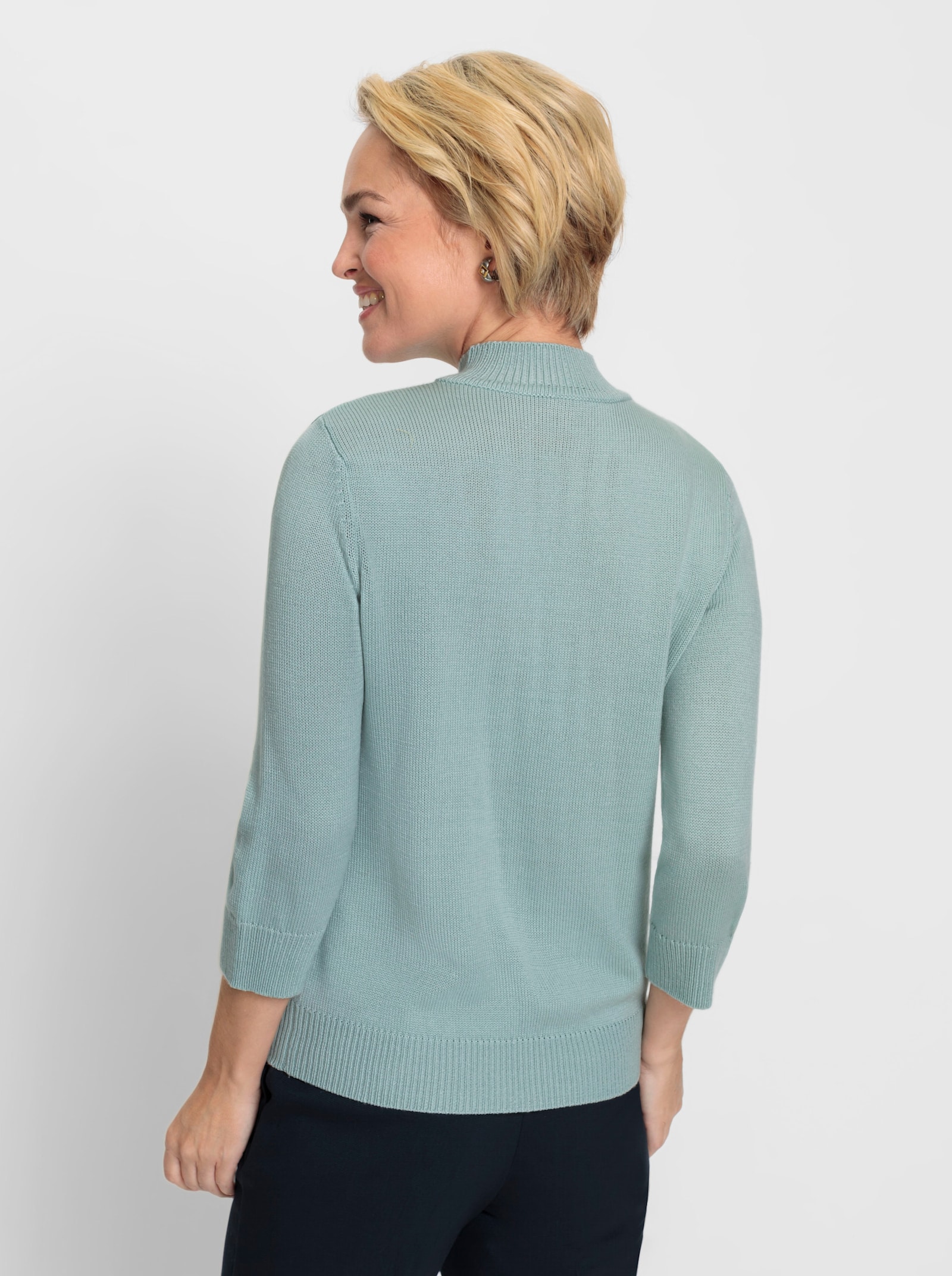 Stehkragenpullover mit Zierperlen-Besatz - kalkmint