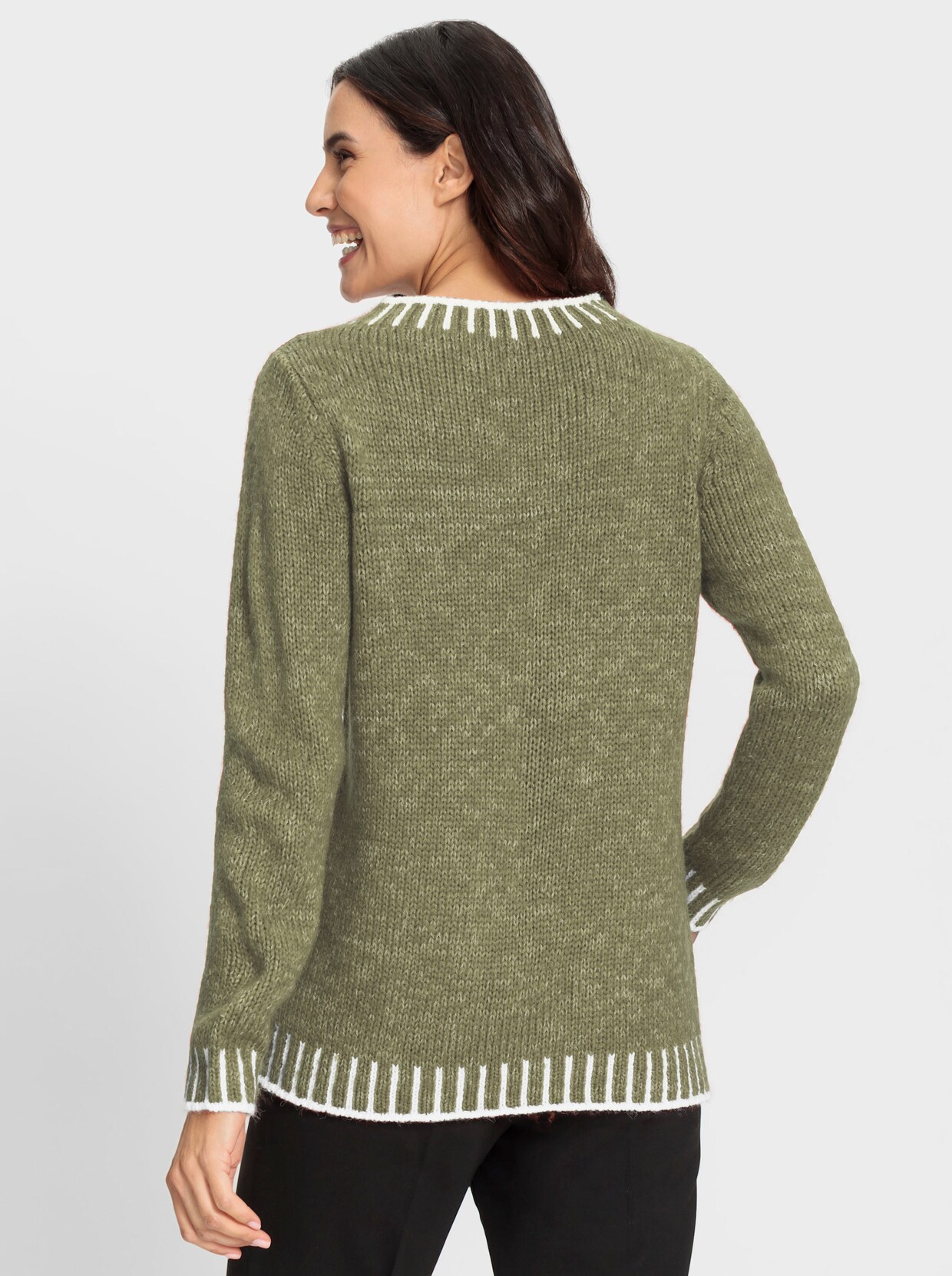 Pullover met lange mouwen - rietgroen/ecru gedessineerd