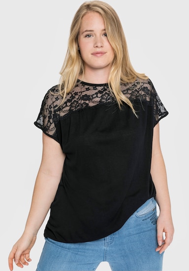 sheego Spitzenshirt in A-Linie - schwarz