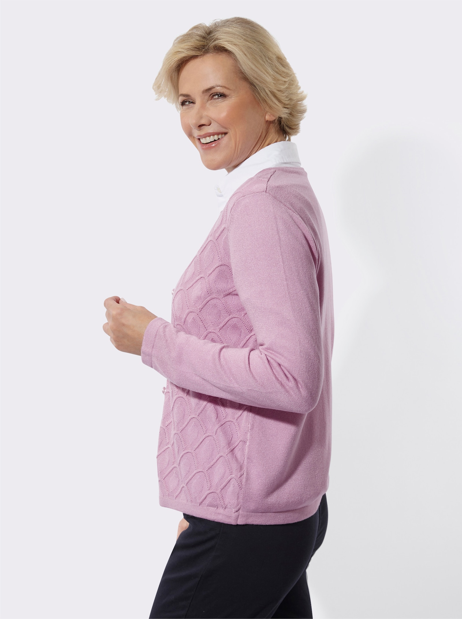 Strickjacke mit Rauten-Muster - rosé