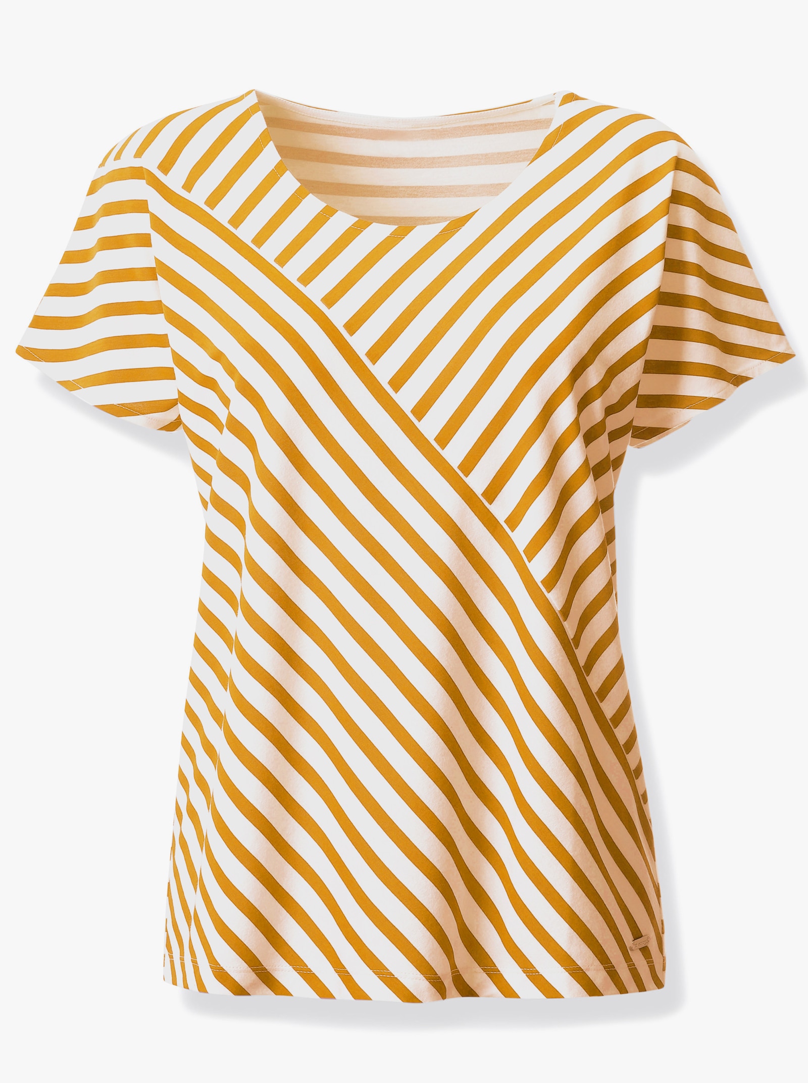 Streifenshirt mit überschnittenen Schultern - ocker-weiß-gestreift