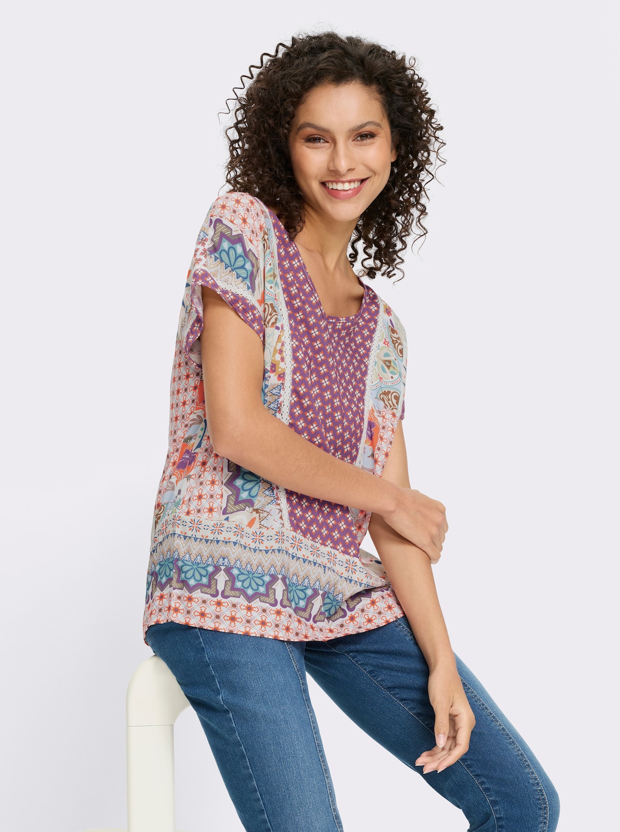 heine Druckbluse - terra-lila-bedruckt