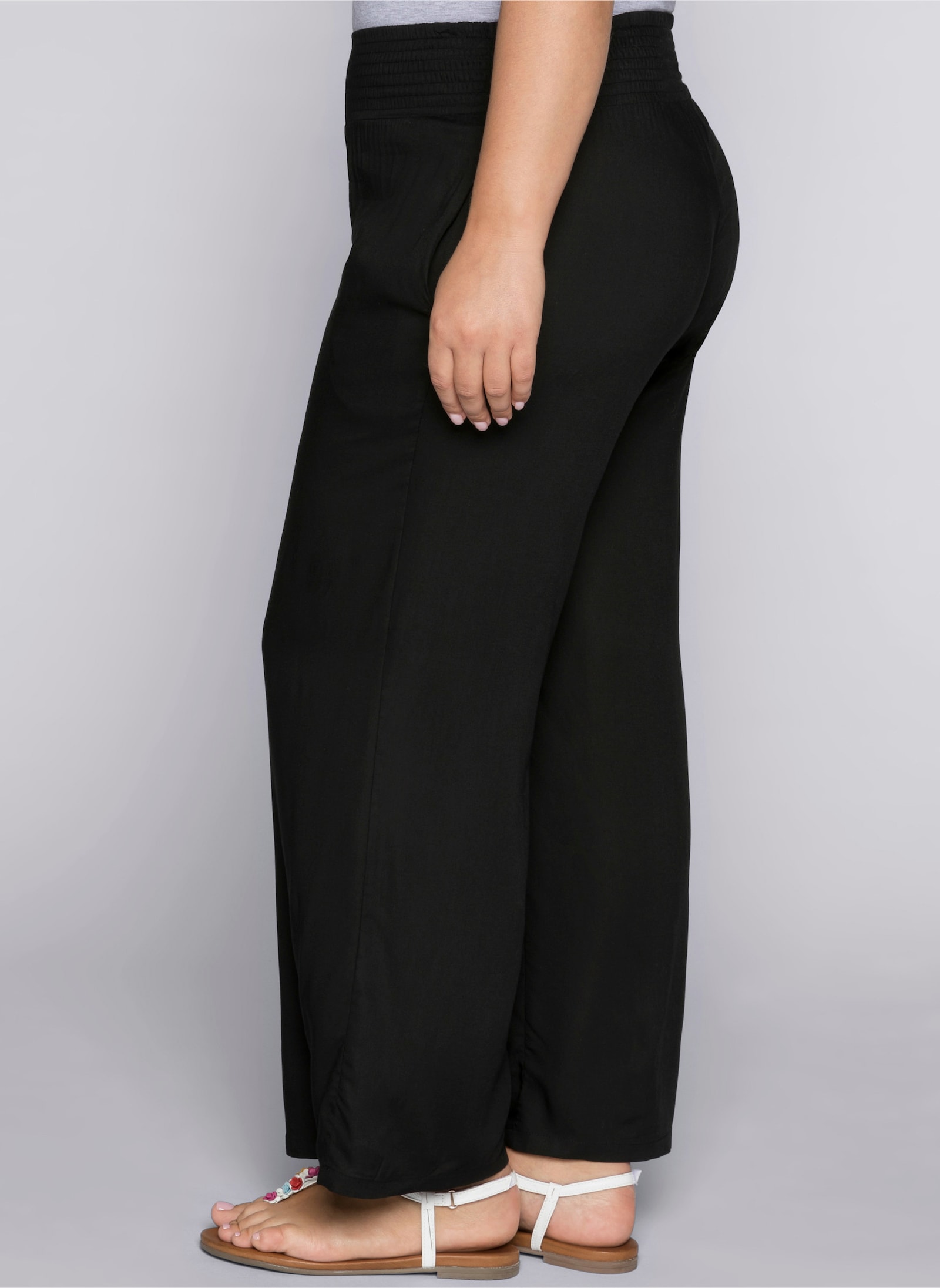 sheego Comfortbroek met wijde pijpen - zwart