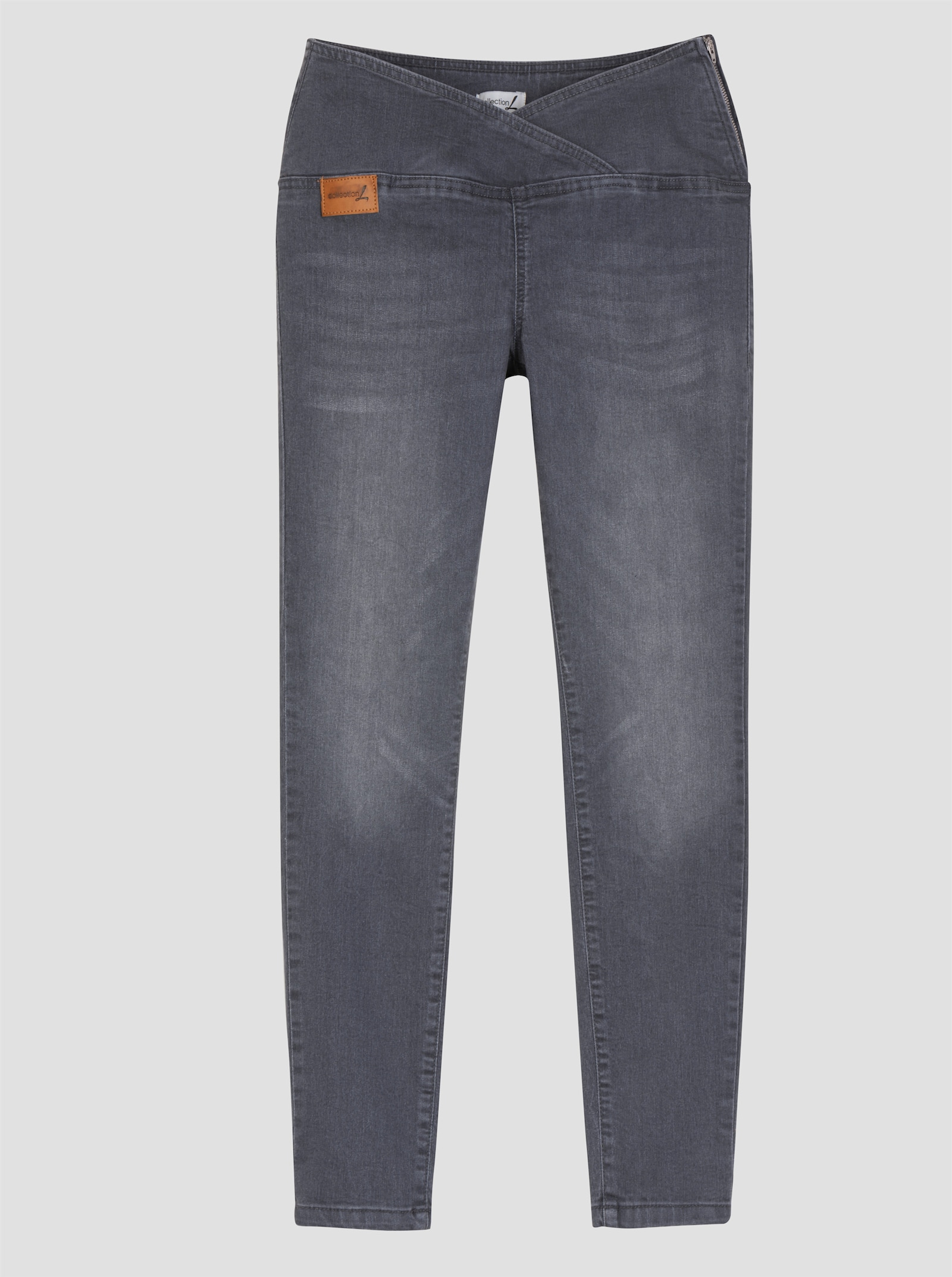 Stretch-Jeans mit überlappendem Bund - anthrazit-grey-denim