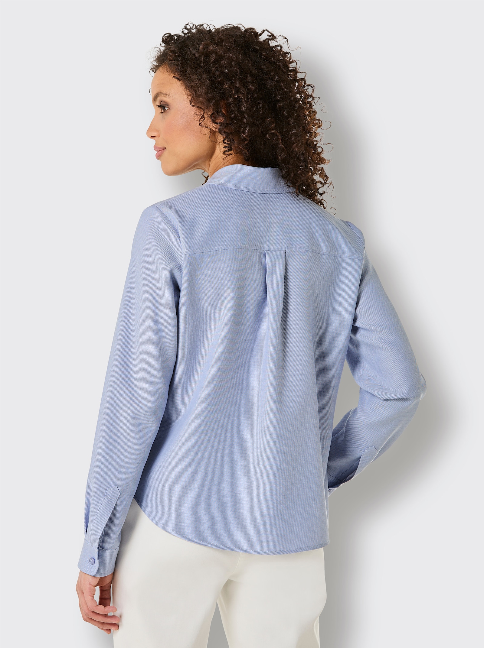 CREATION L PREMIUM Hemdbluse mit unifarbenen Einsätzen - taubenblau-ecru-meliert