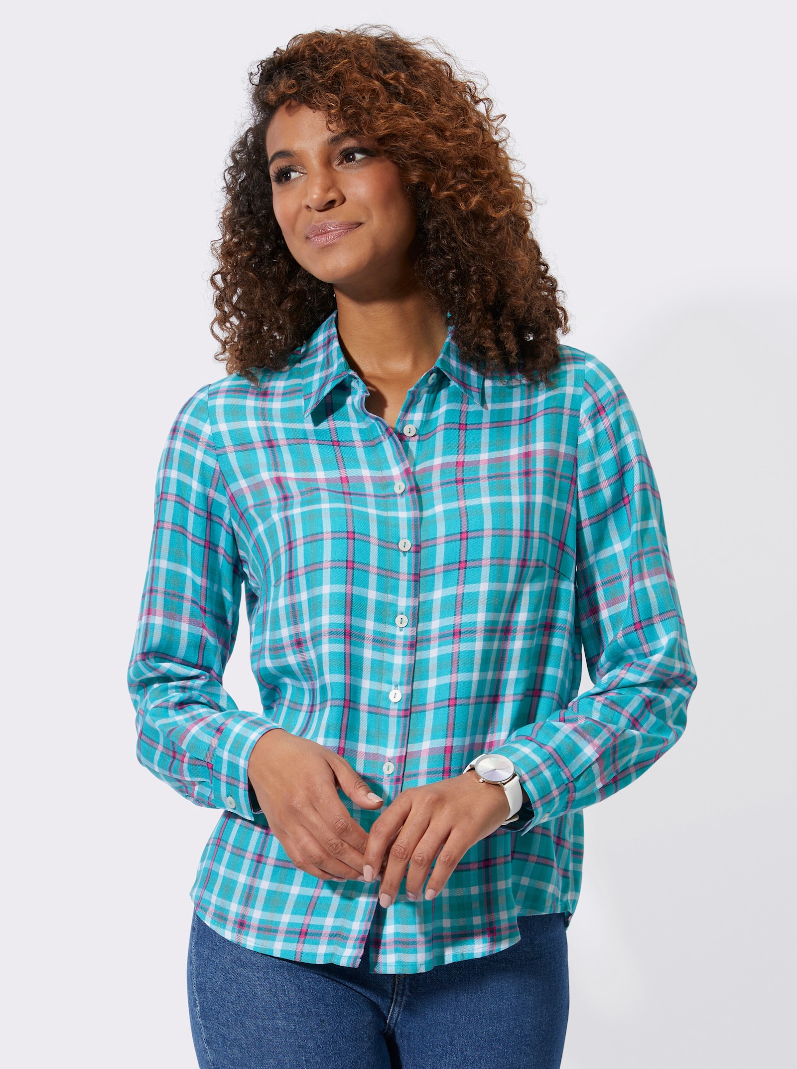 Karobluse im garngefärbten Dessin - ozean-dunkelblau-kariert