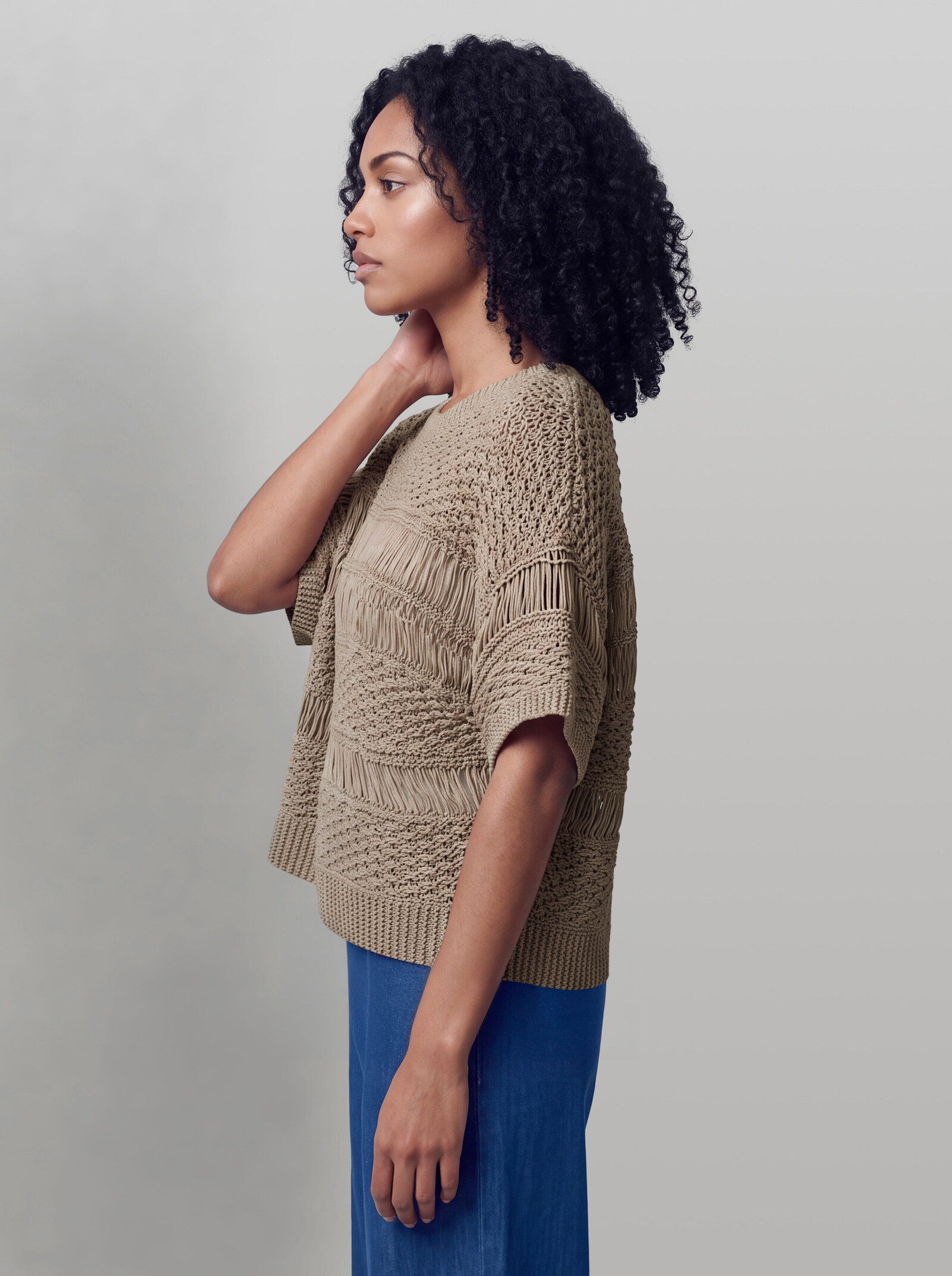 heine Kurzarmpullover aus Bändchengarn - beige
