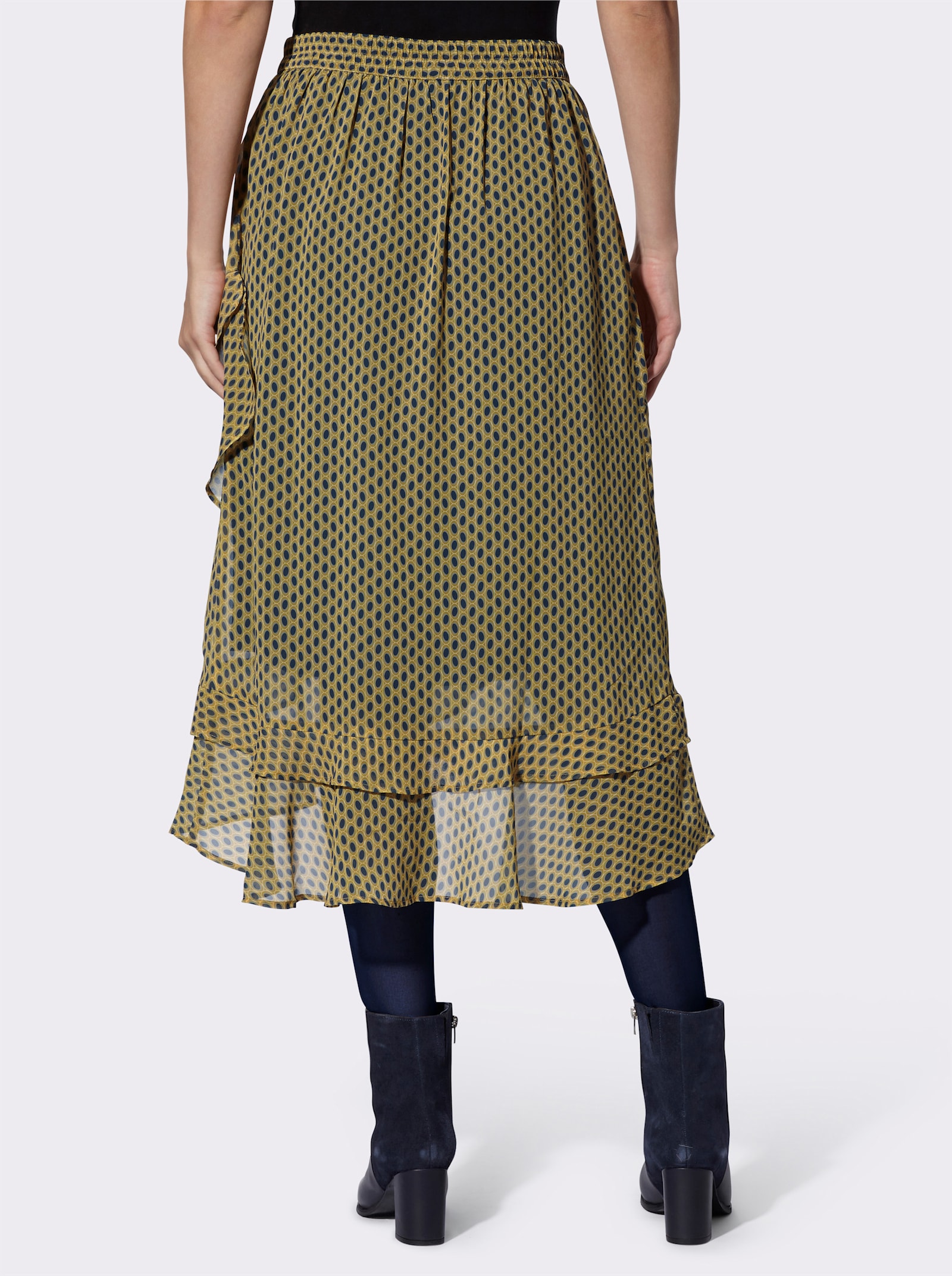 heine Jupe à volants au motif minimaliste - bleu foncé-ocre imprimé