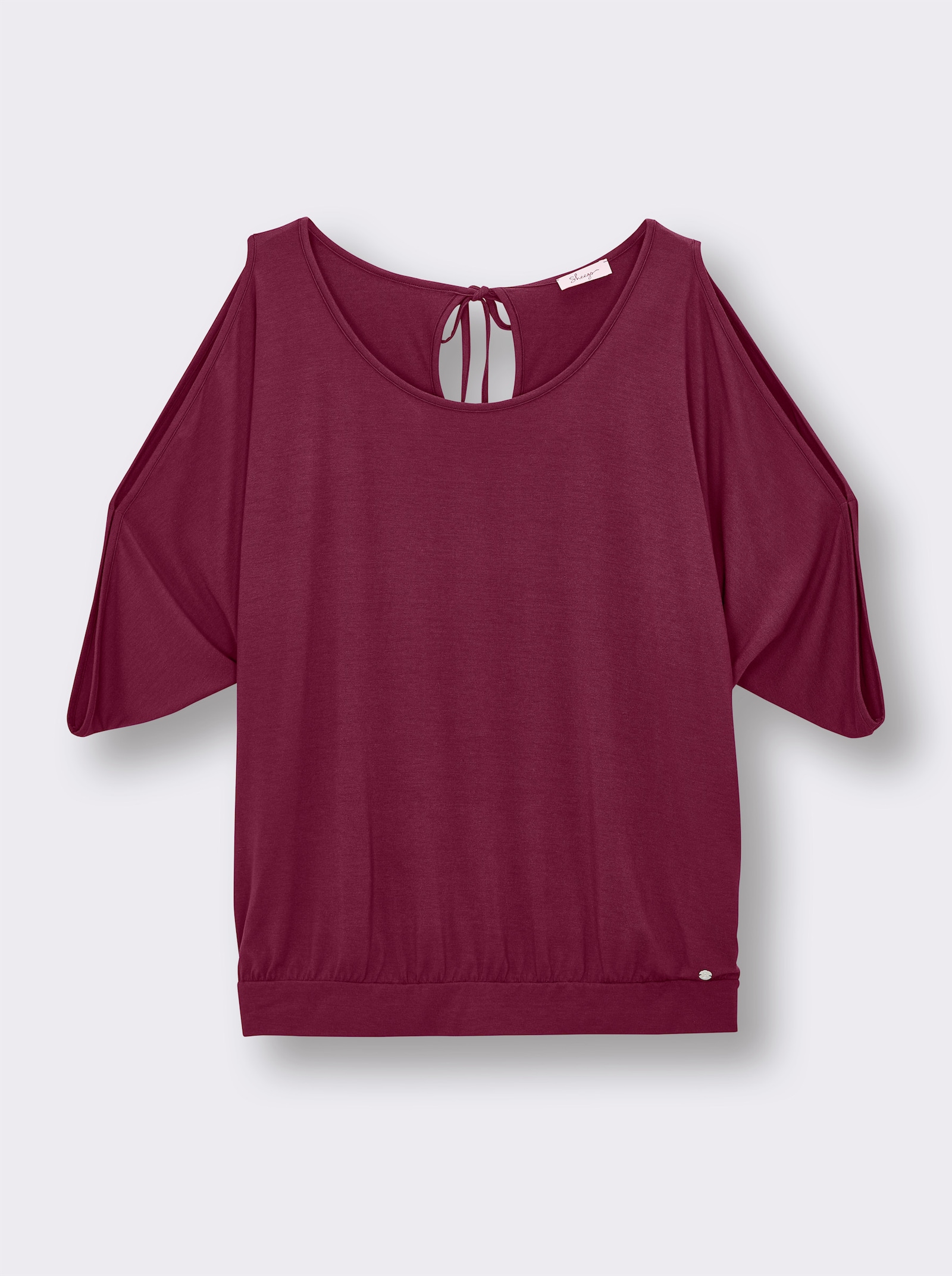 sheego T-shirt met cut-out en bindceintuur - bordeaux