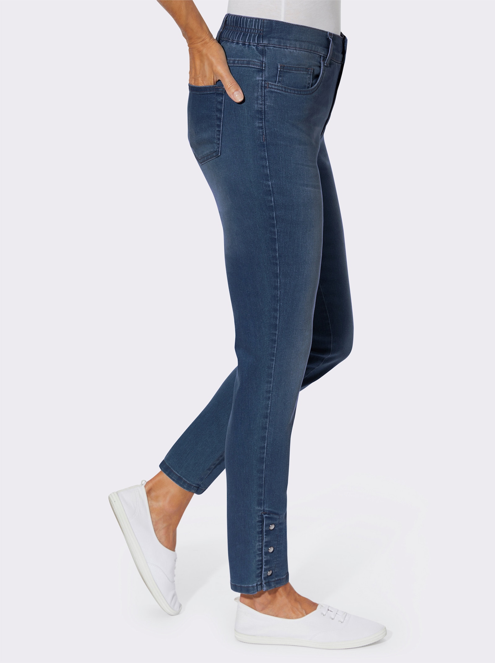 Jeans in verkort model, comfortband - blue-stonewashed