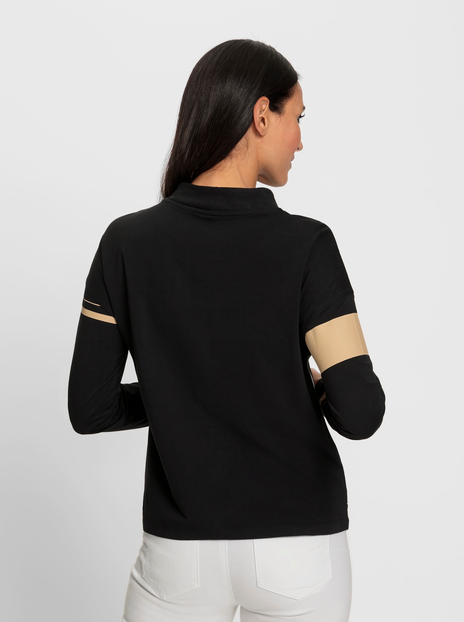 heine Stehkragenshirt mit Grafik-Print - schwarz-camel-bedruckt