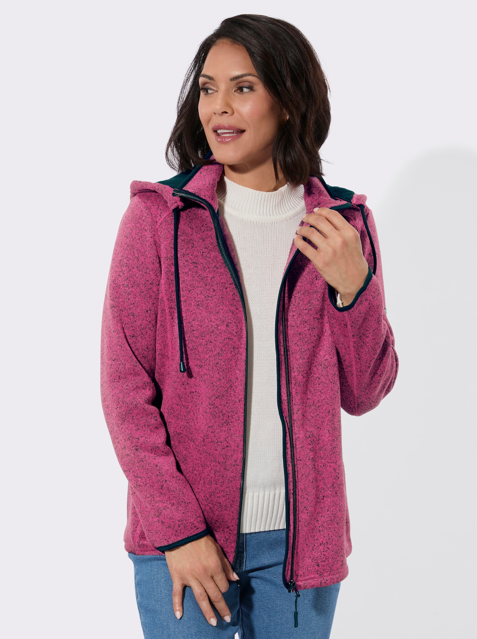 Fleecejack in antipilling-uitvoering - fuchsia gemêleerd