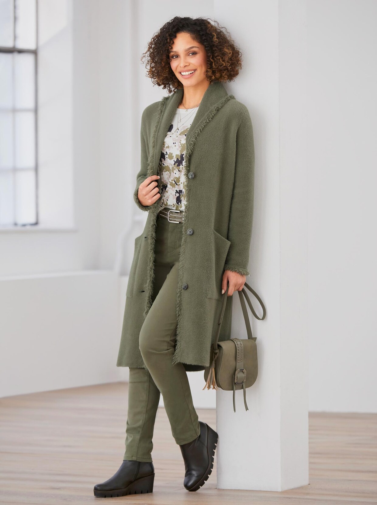 Linea Tesini Strickmantel - khaki