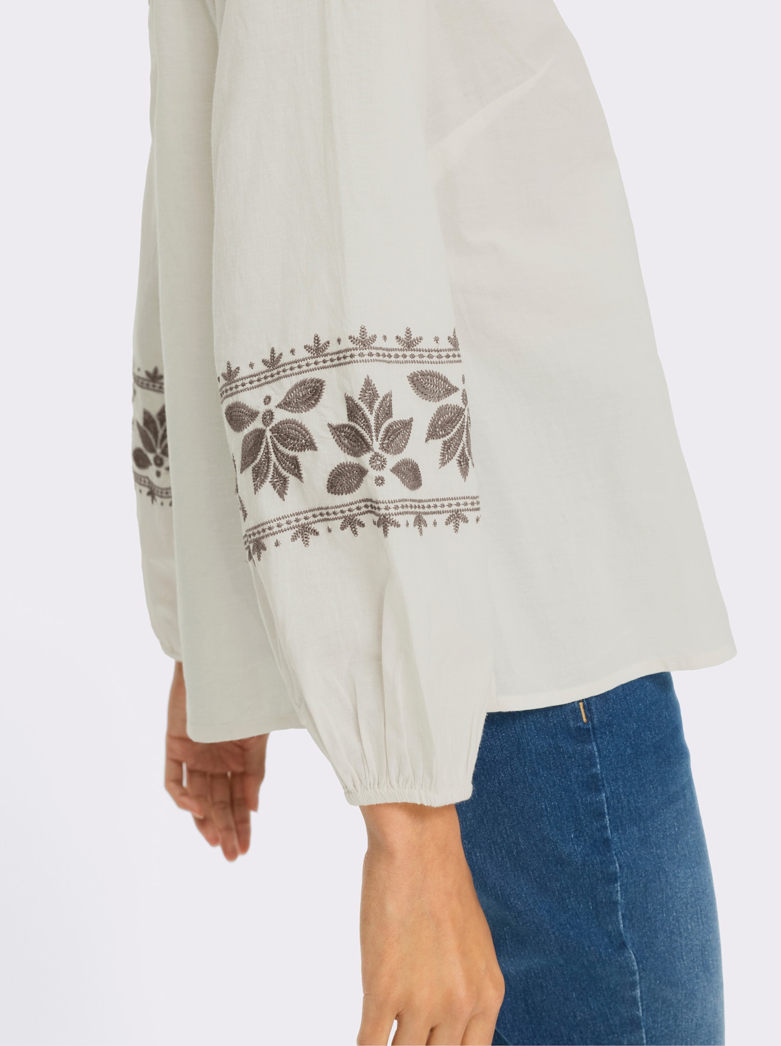 heine Langarm-Bluse mit Ballonärmeln - champagner-dunkeltaupe-gemustert