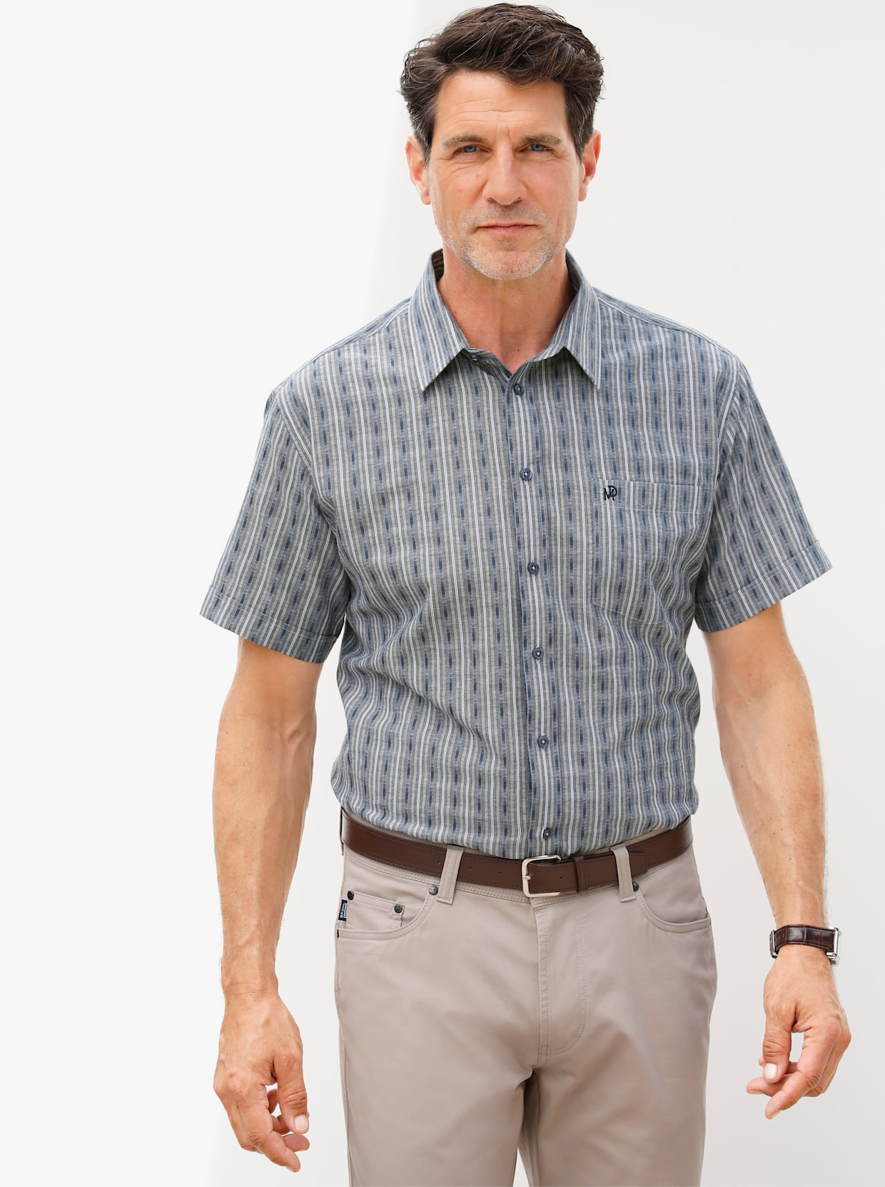 Marco Donati Hemd met korte mouwen - marine gestreept