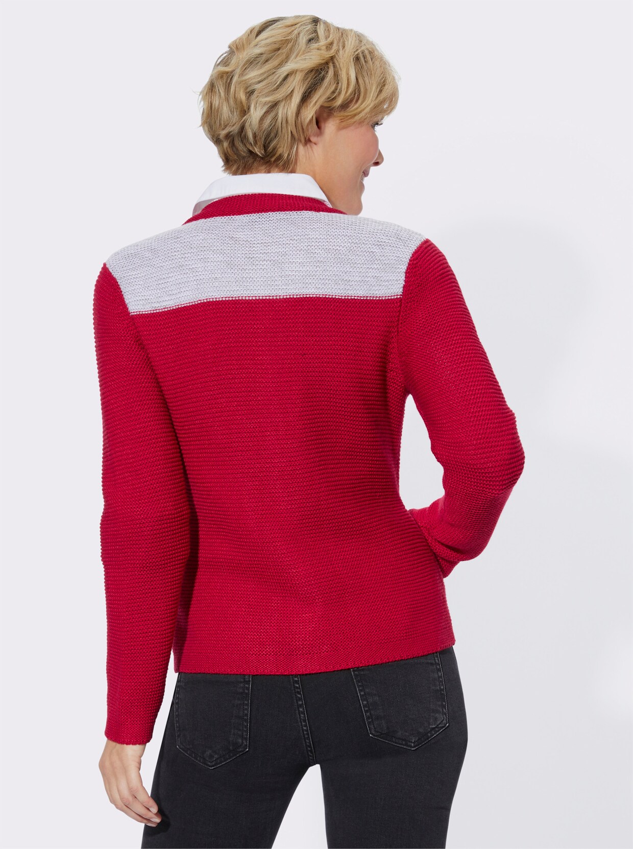 veste en tricot - rouge-gris pierre
