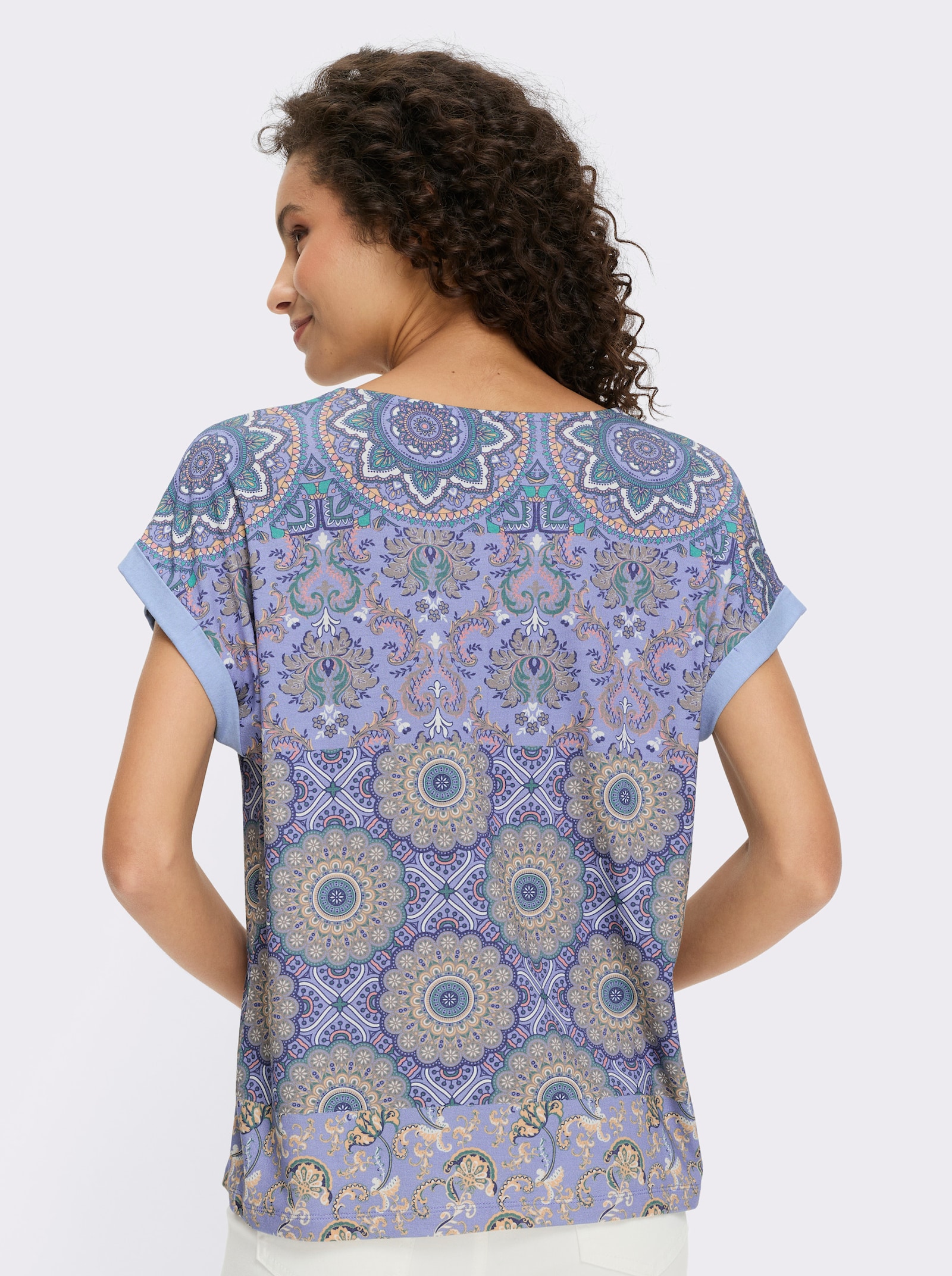 heine Kurzarmshirt in Patch-Optik - bleu-salbei-bedruckt