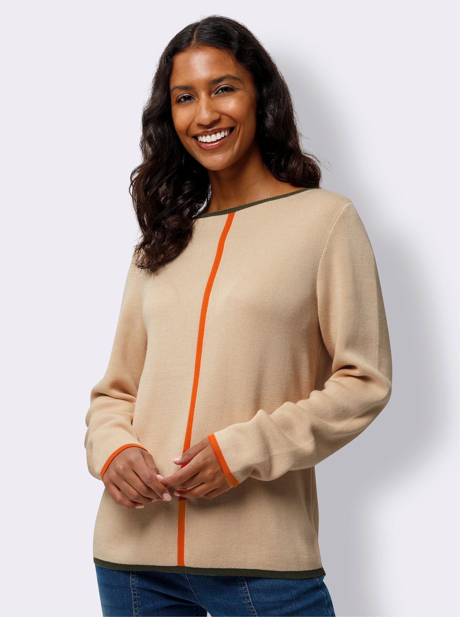 heine Pull jacquard avec rayures contrastées - café au lait