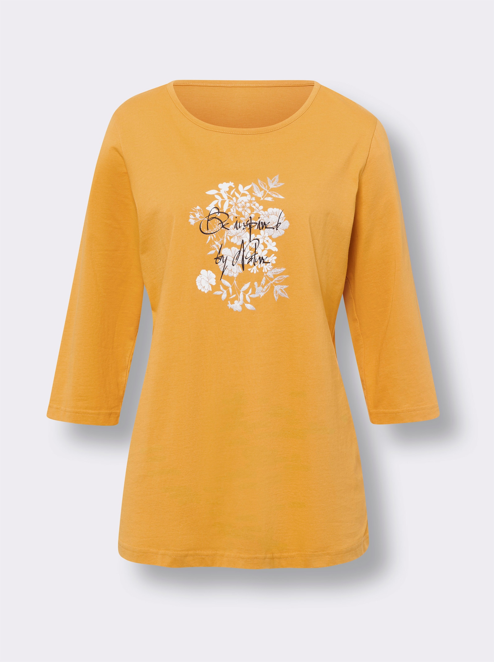 Longshirt mit Print vorne - ocker-weiß