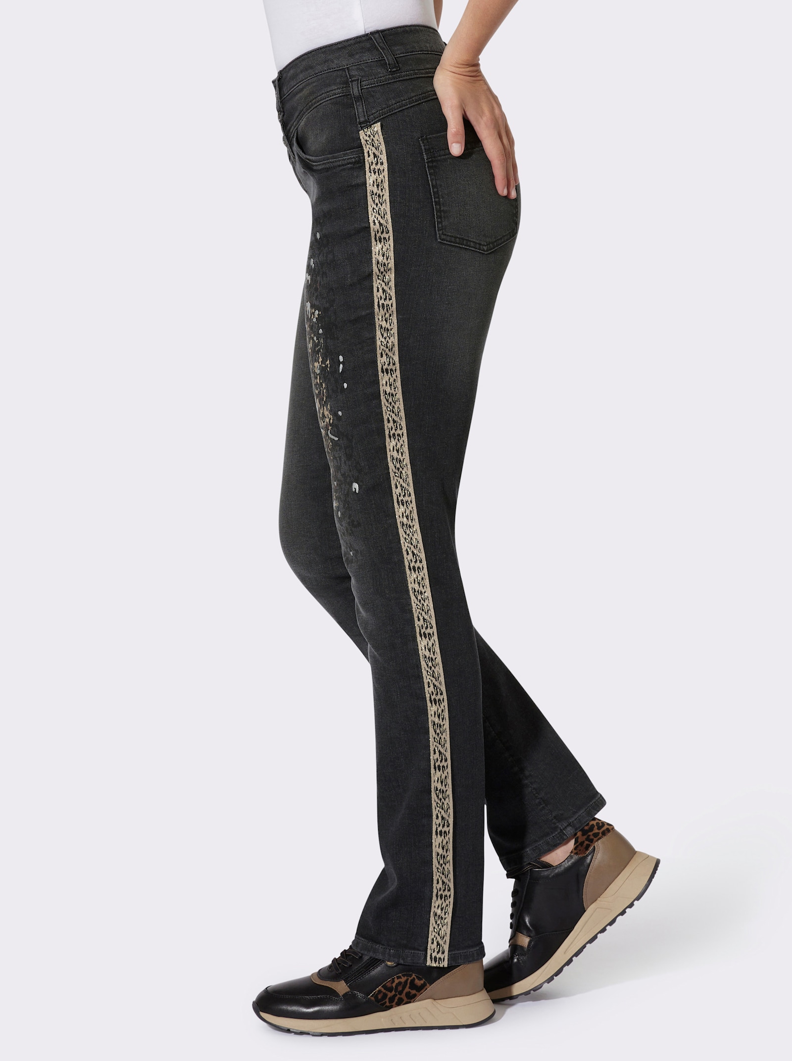 heine 5-Pocket-Jeans mit Animal-Dessin-Elementen - graphit denim