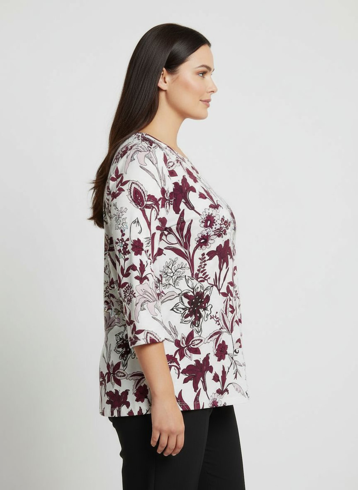 Print-Shirt mit 3/4-Ärmeln - ecru-burgund-bedruckt