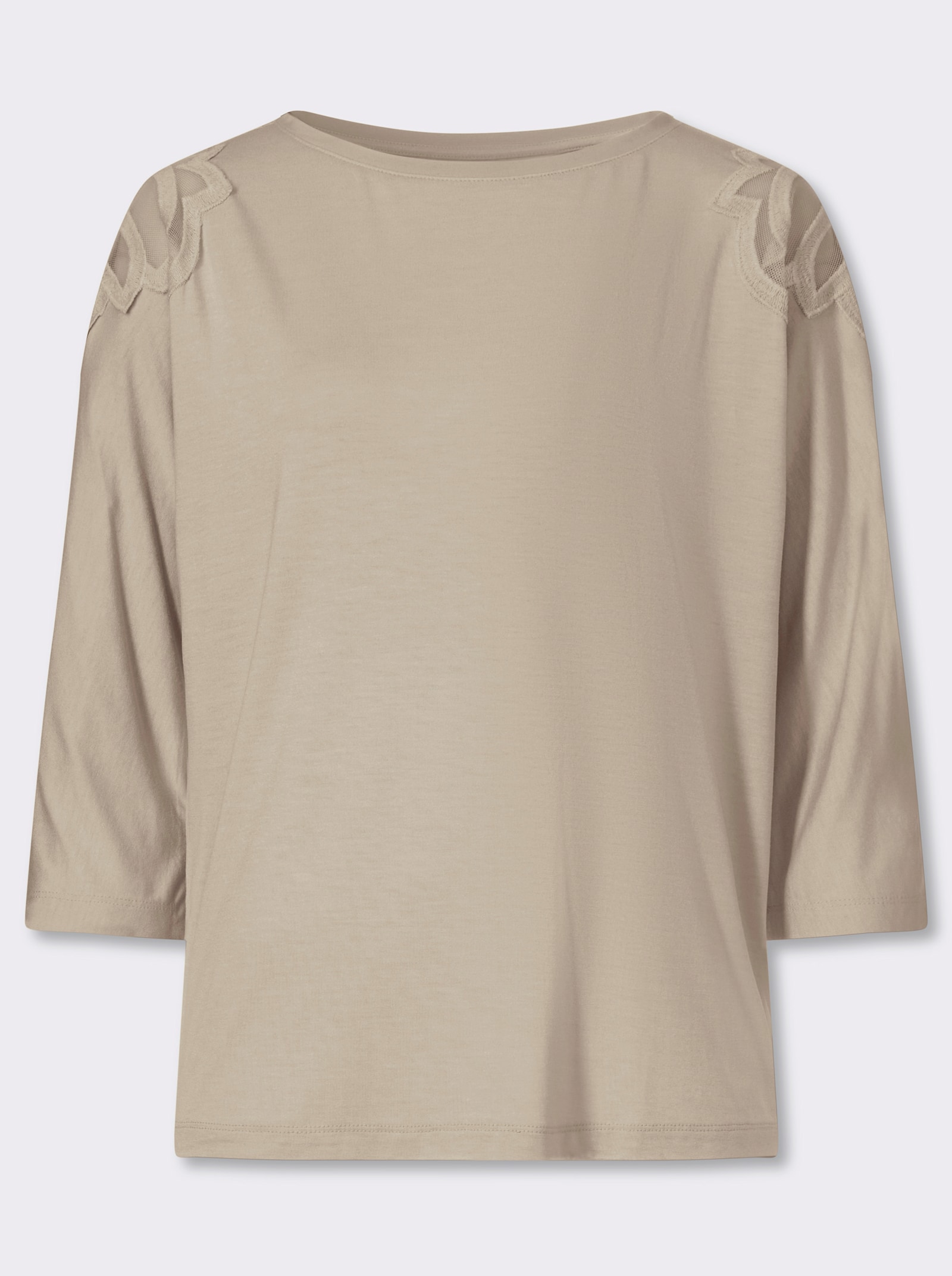 3/4-Arm-Shirt mit Spitzeneinsatz an der Schulter - sand