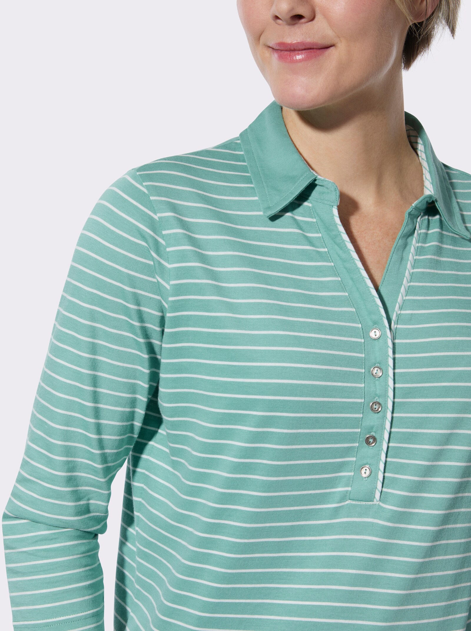 Poloshirt im Ringel-Dessin - salbei-ecru-geringelt