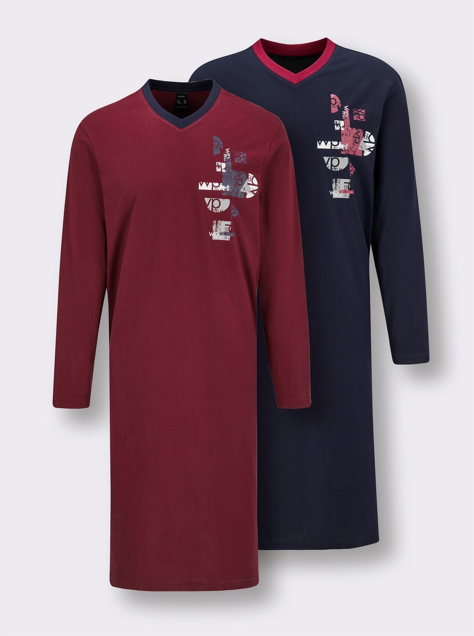 wäschepur men Nachthemden - dunkelrot-bedruckt + marine-bedruckt