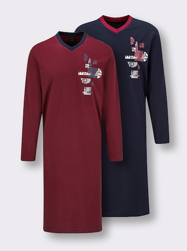 wäschepur men Nachthemden - dunkelrot-bedruckt + marine-bedruckt