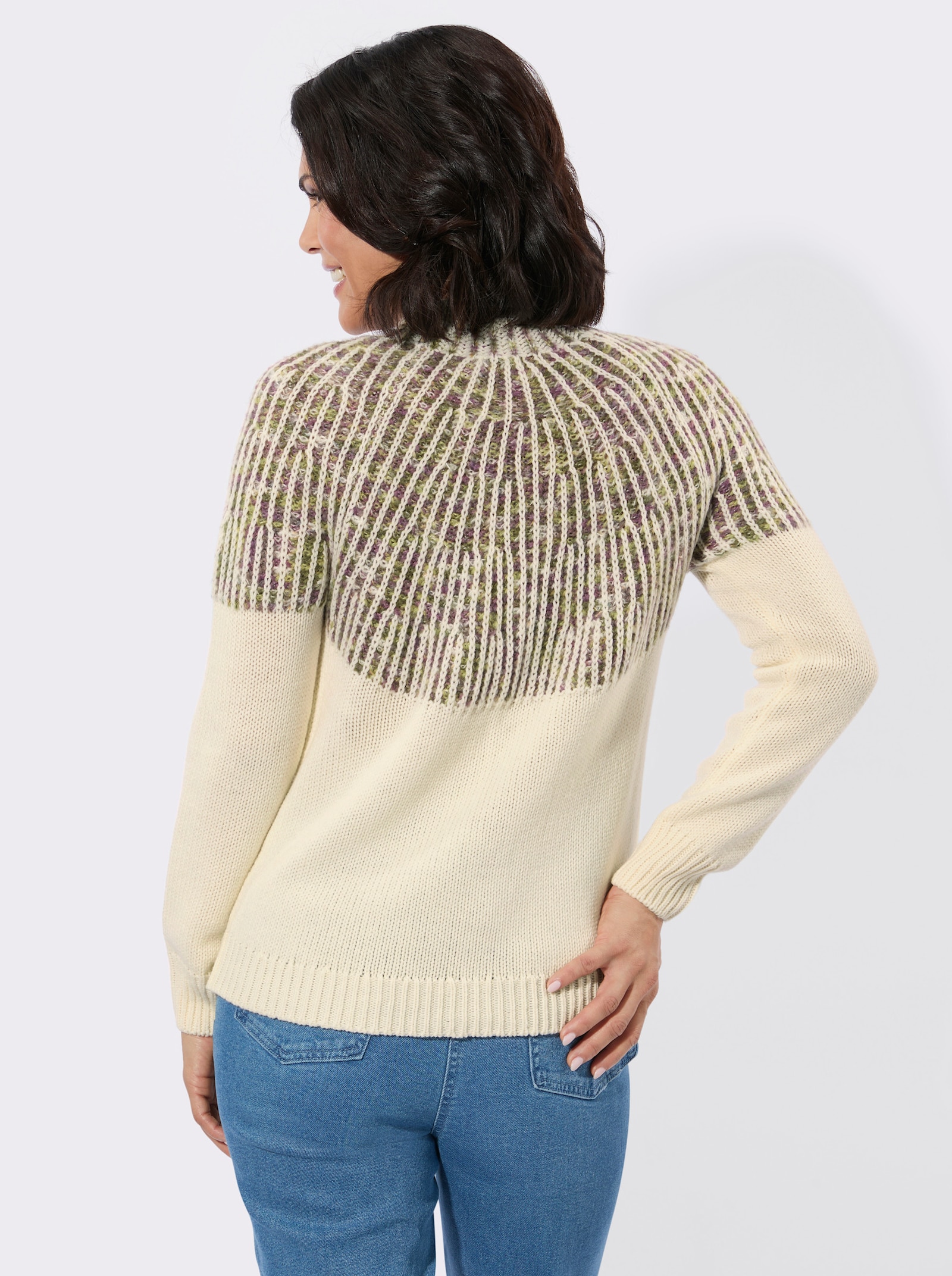 Norwegerpullover mit Rippabschlüssen - champagner-feige-gemustert