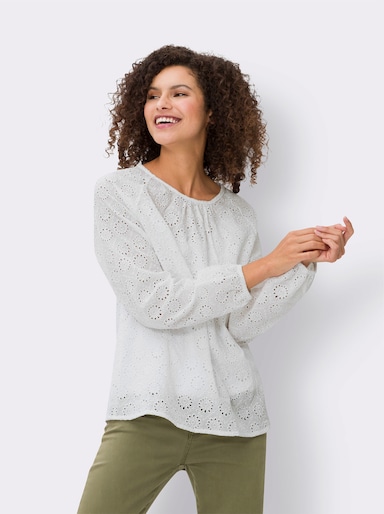 heine Langarm-Bluse mit Lochstickerei - ecru