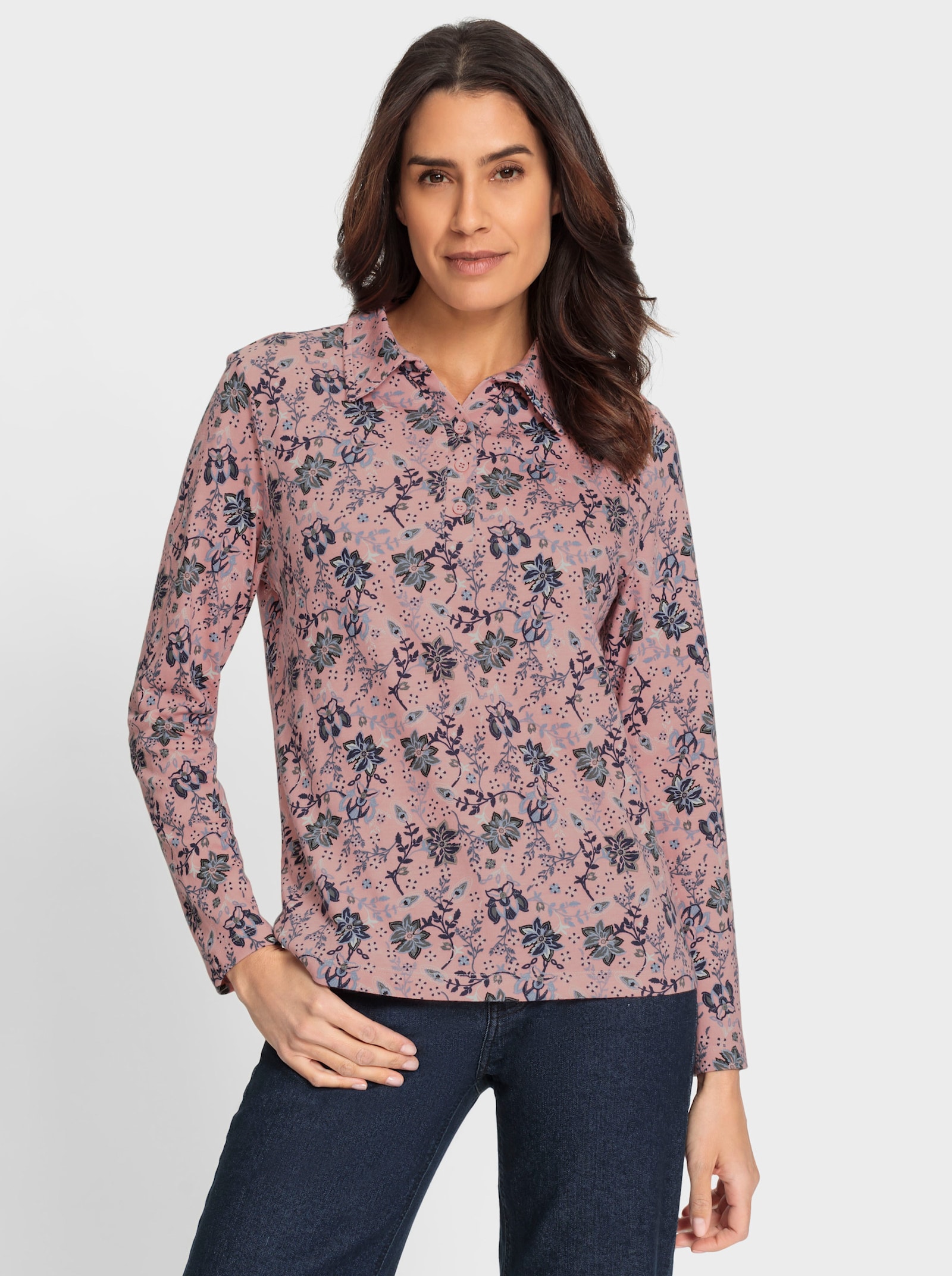 Print-Shirt mit Hemdkragen - rosenquarz-marine-bedruckt