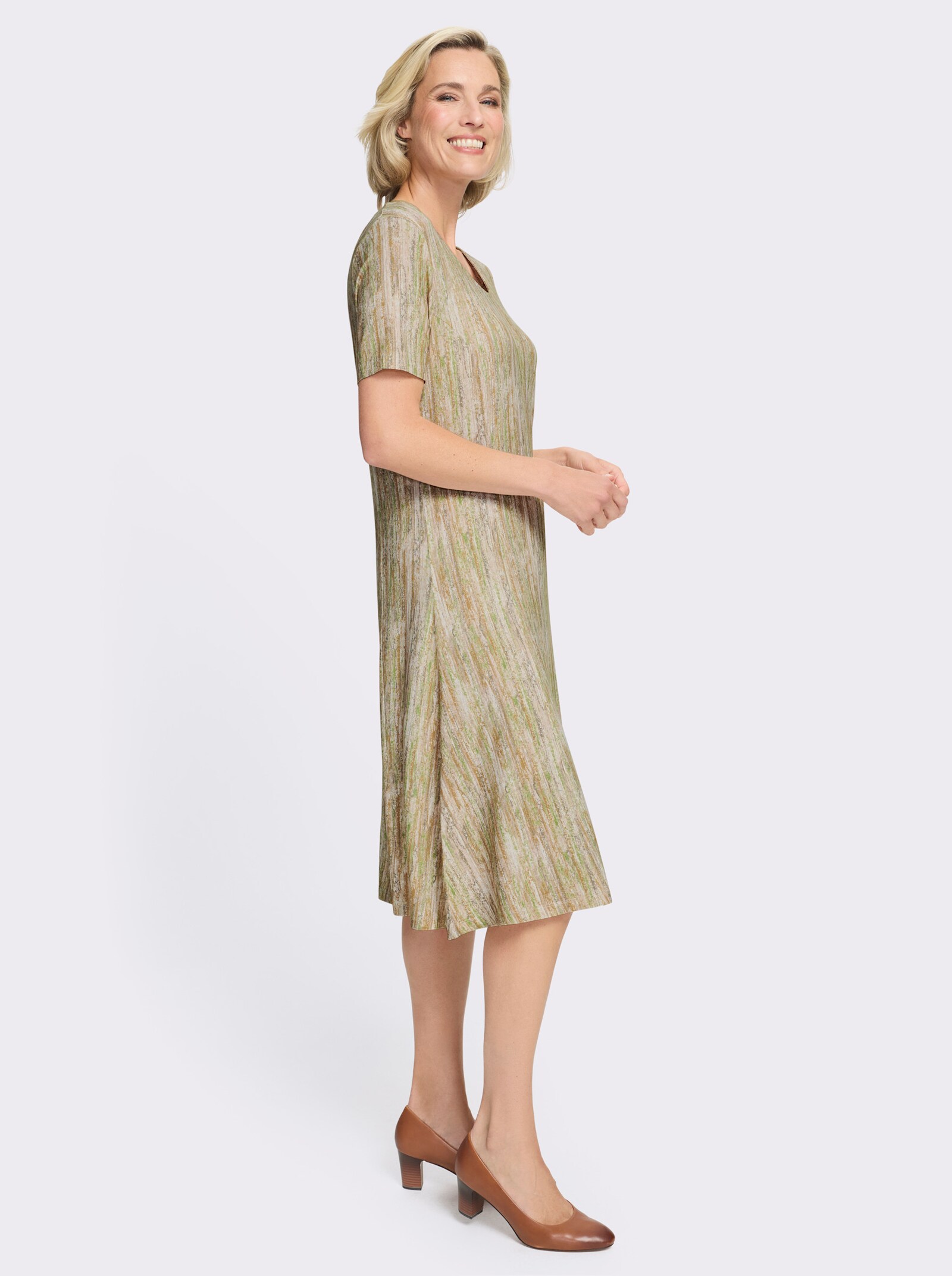 Jerseykleid in Viskose-Qualität - champagner-taupe-bedruckt