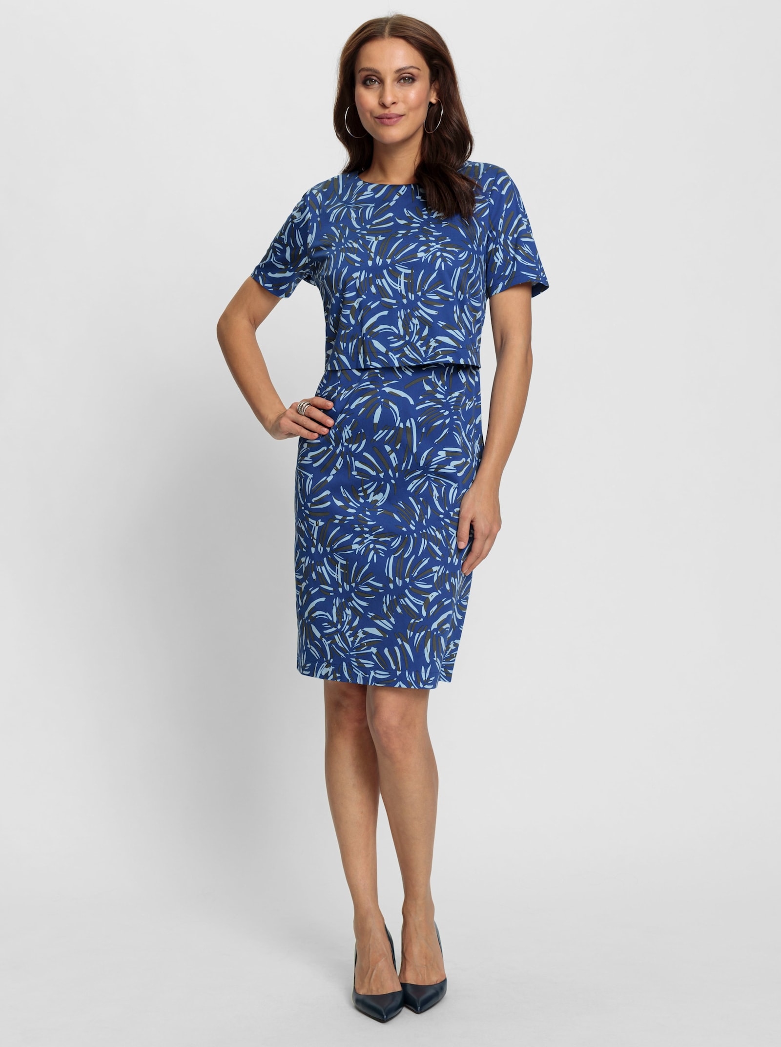 Druckkleid in Baumwoll-Webqualität - royalblau-graphit-bedruckt