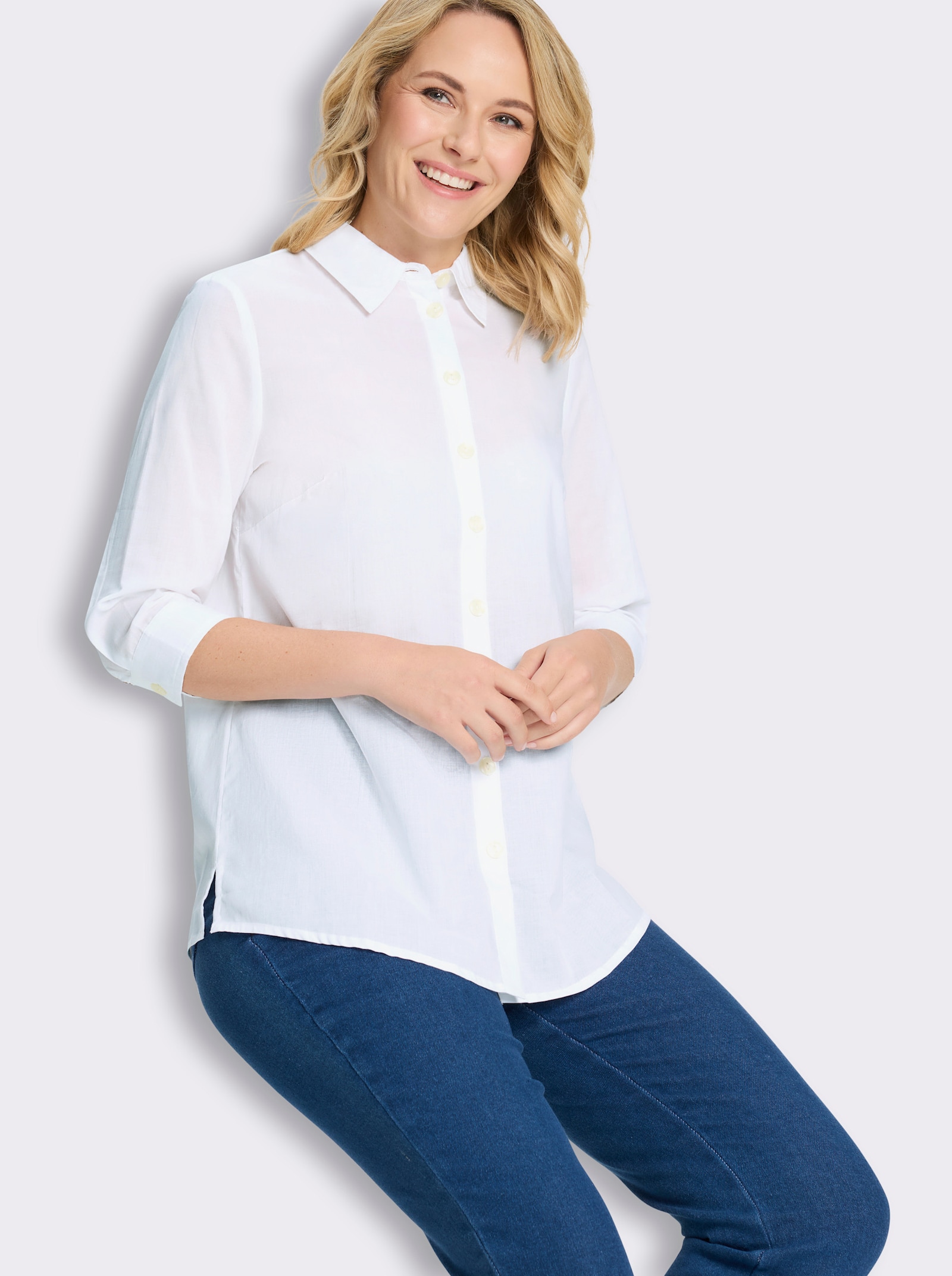 Longbluse mit Seitenschlitzen - ecru