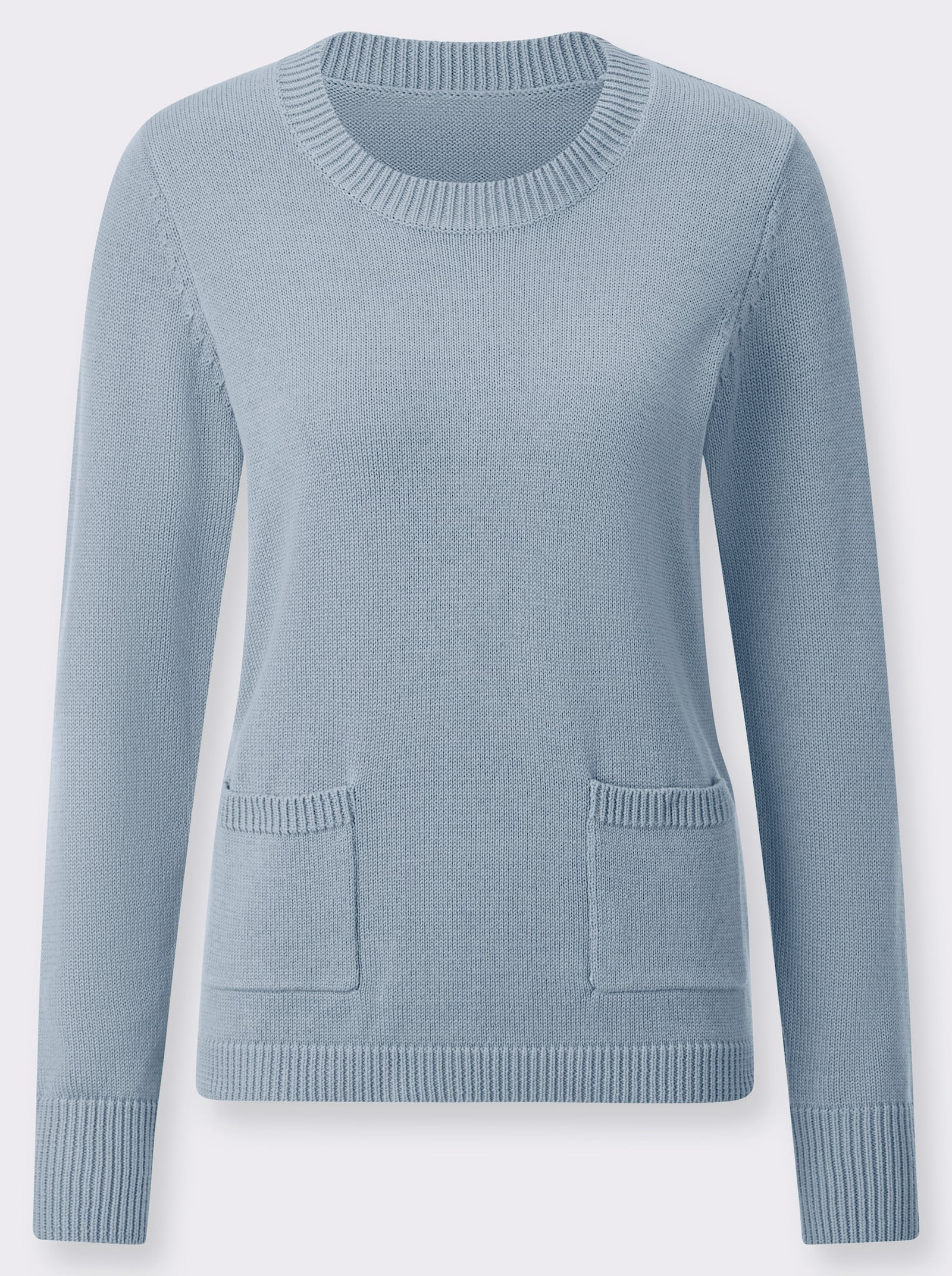 Rundhalspullover mit aufgesetzten Taschen - eisblau