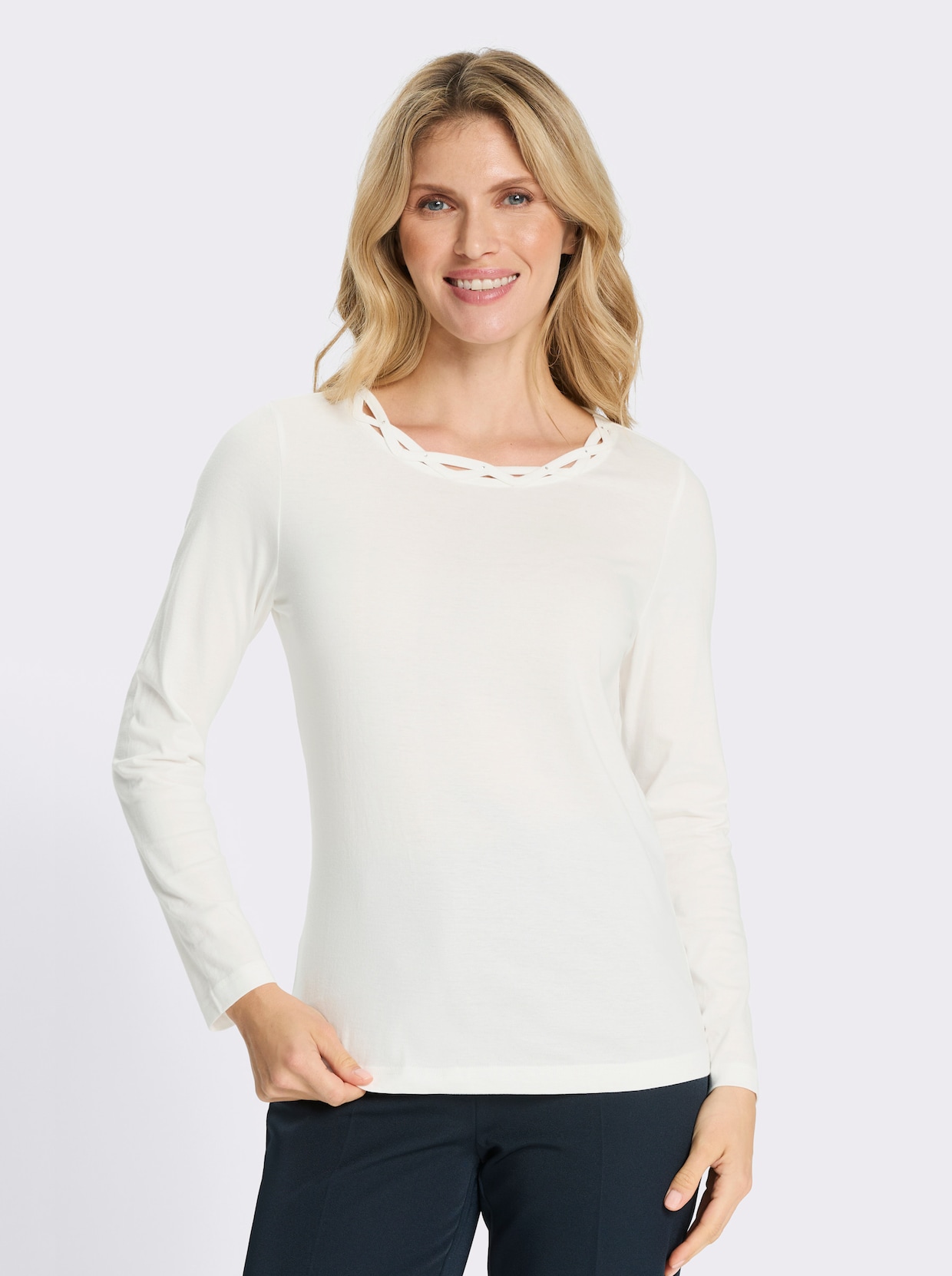 Langarmshirt mit Glitzersteinchen - ecru