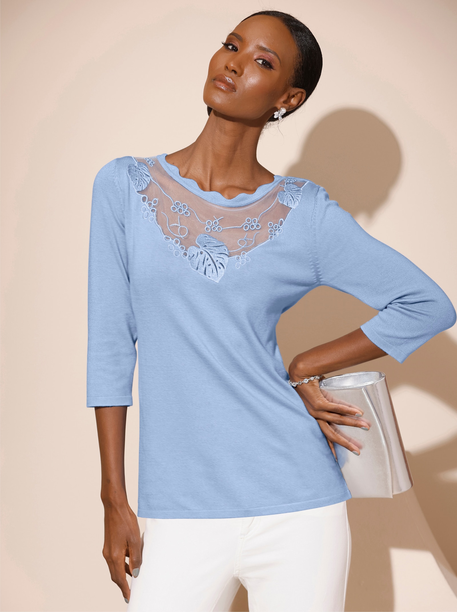 Feinstrickpullover mit Viskose in ECOVERO-Qualität - eisblau