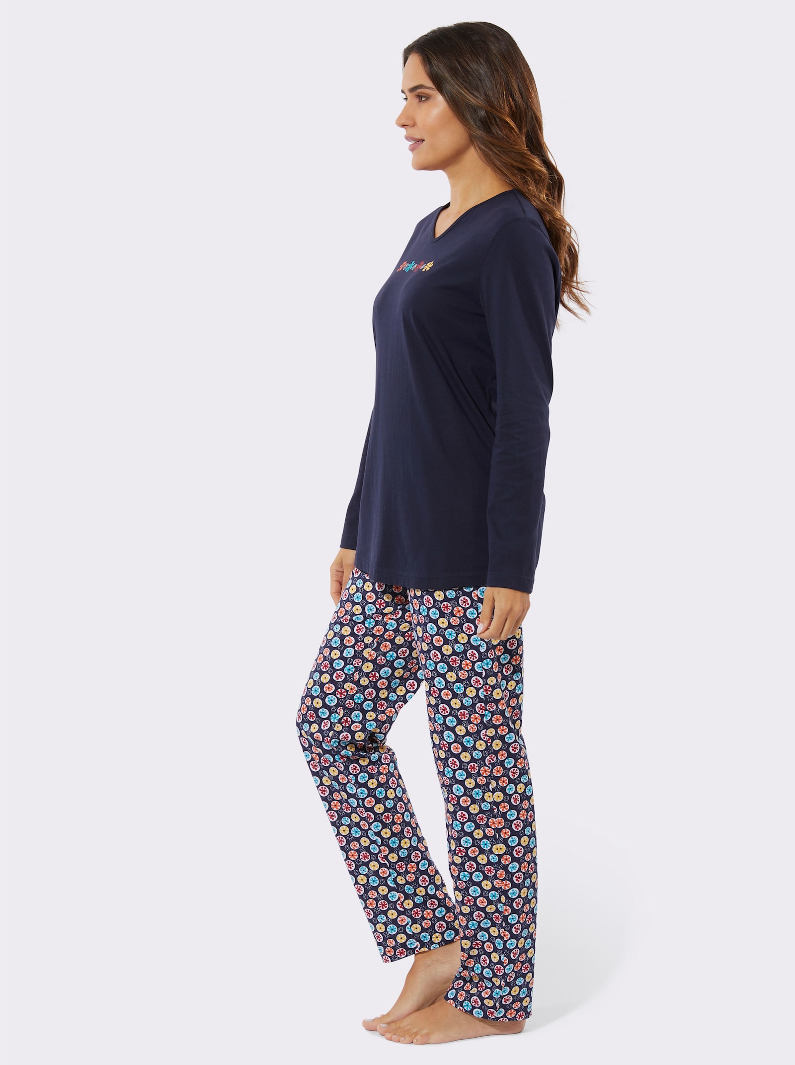 Pyjamas med blomtryck - marin, tryckt