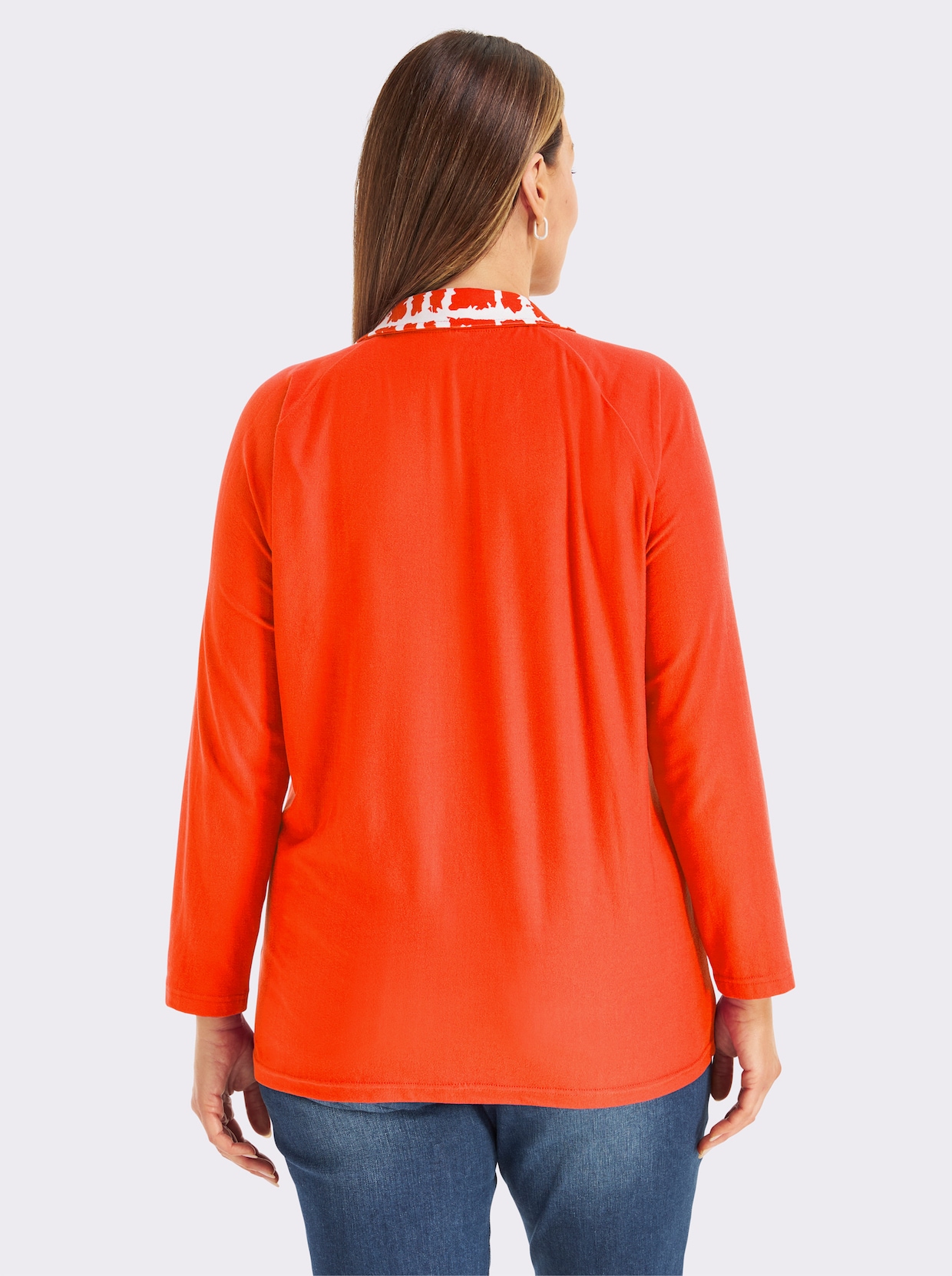 Shirtjacke mit Glitzersteinchen - orange-ecru-gemustert
