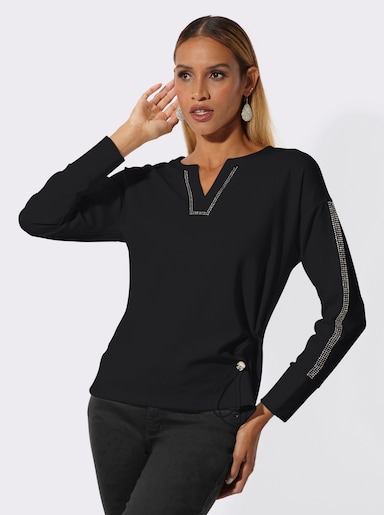 Sweatshirt mit seitlicher Raffung - schwarz