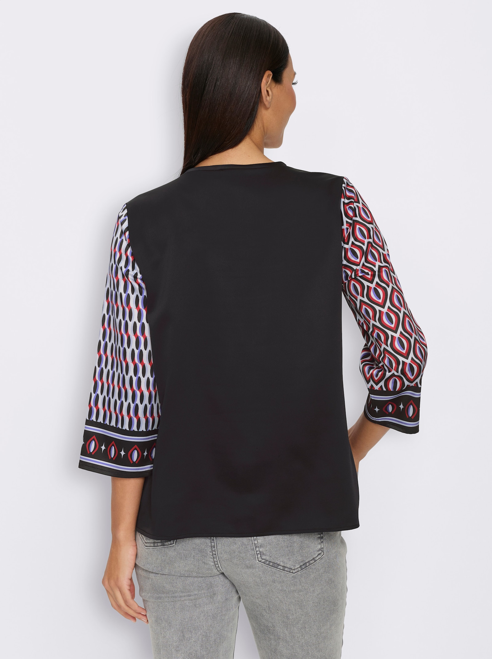 heine Blouse met print van satijn - zwart/kers geprint