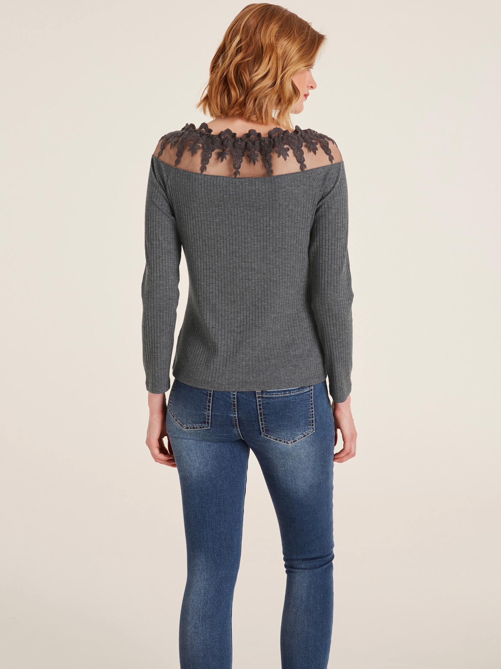 heine Langarmshirt mit Spitze - grau