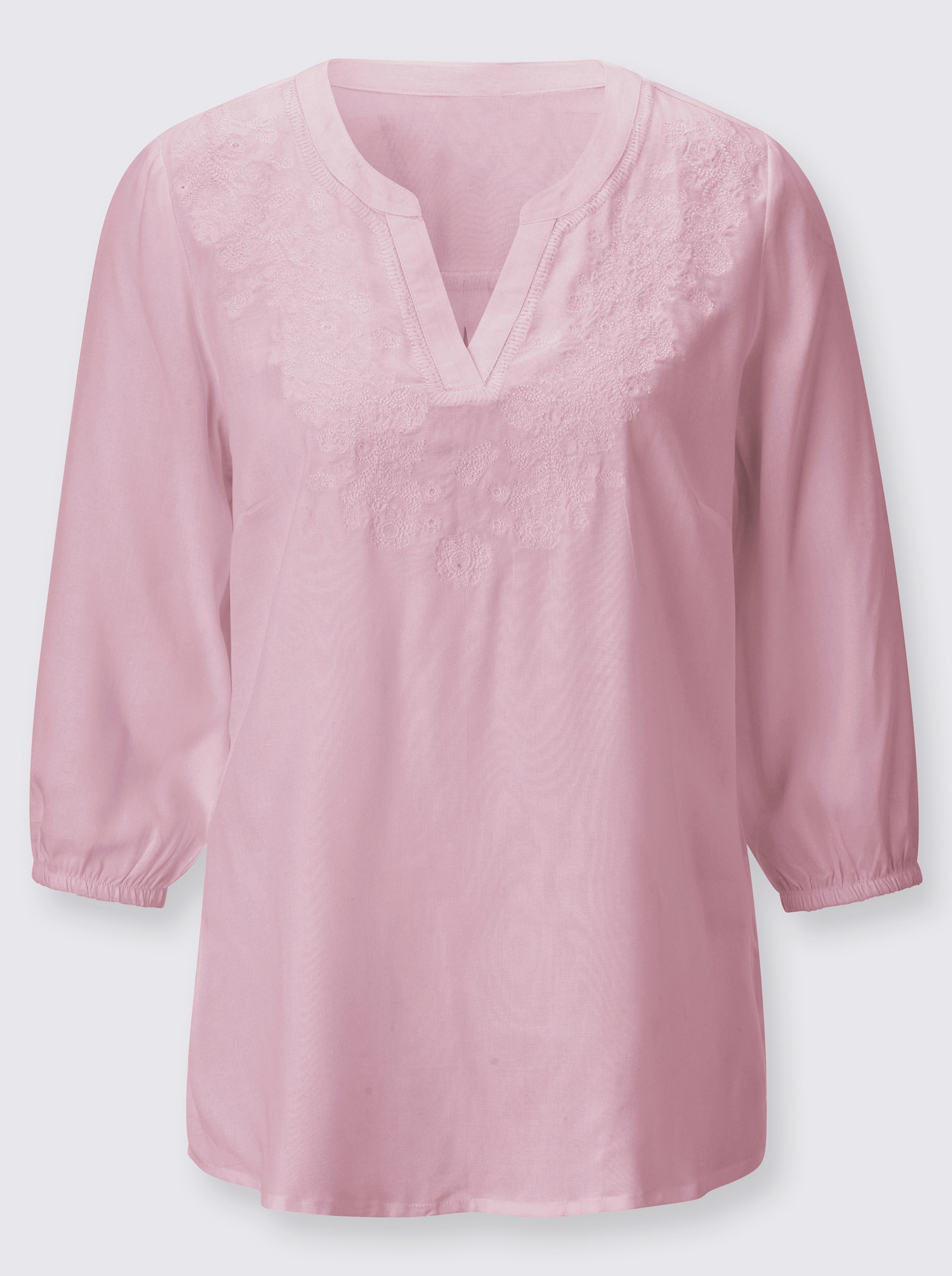 Schlupfbluse mit Ton-in-Ton-Stickerei - rosé