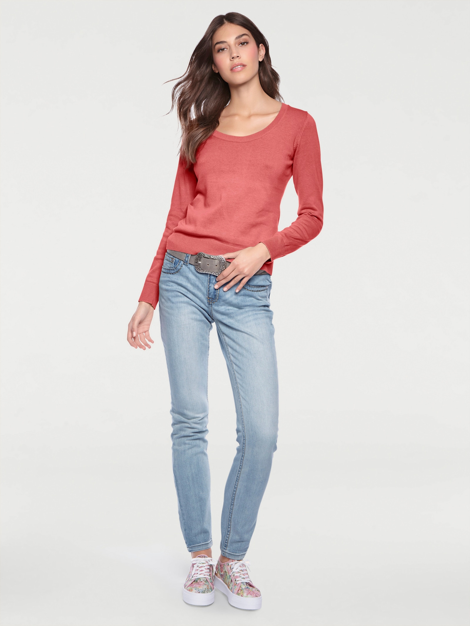 heine Rundhalspullover aus Feinstrick - koralle