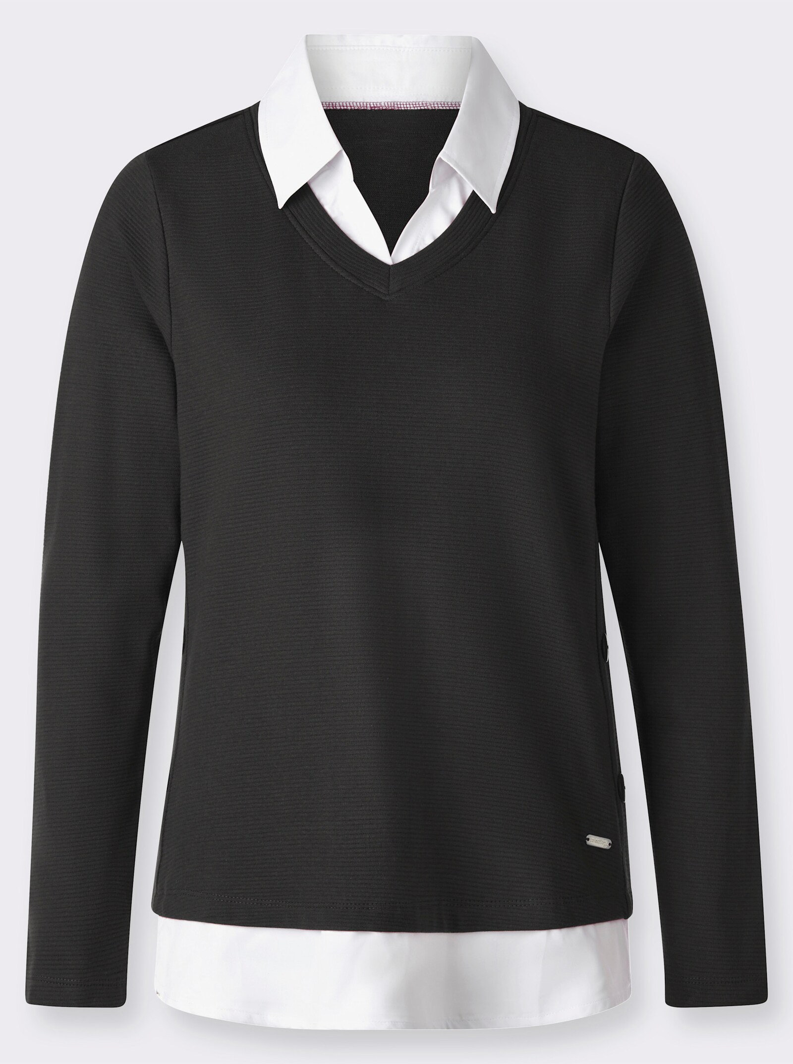 2-in-1-Shirt mit Blusen-Einsätzen - graphit-weiß